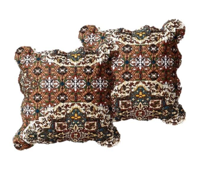 DaDa Bedding Set of 2-Pieces Rustic Earthy Cross Motif Folk Scalloped Throw Pillow Covers, 18