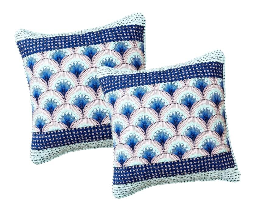 DaDa Bedding Set of 2-Pieces Mediterranean Fans Waves Minty Blue Throw Pillow Covers, 18