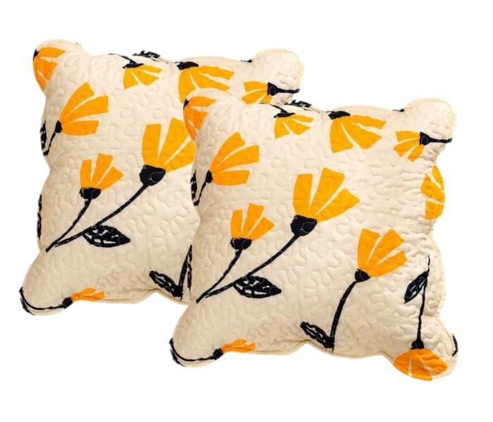 DaDa Bedding Set of 2-Pieces Yellow Fleur Floral Golden Orange Ivory Cream Scalloped Throw Pillow Covers, 18