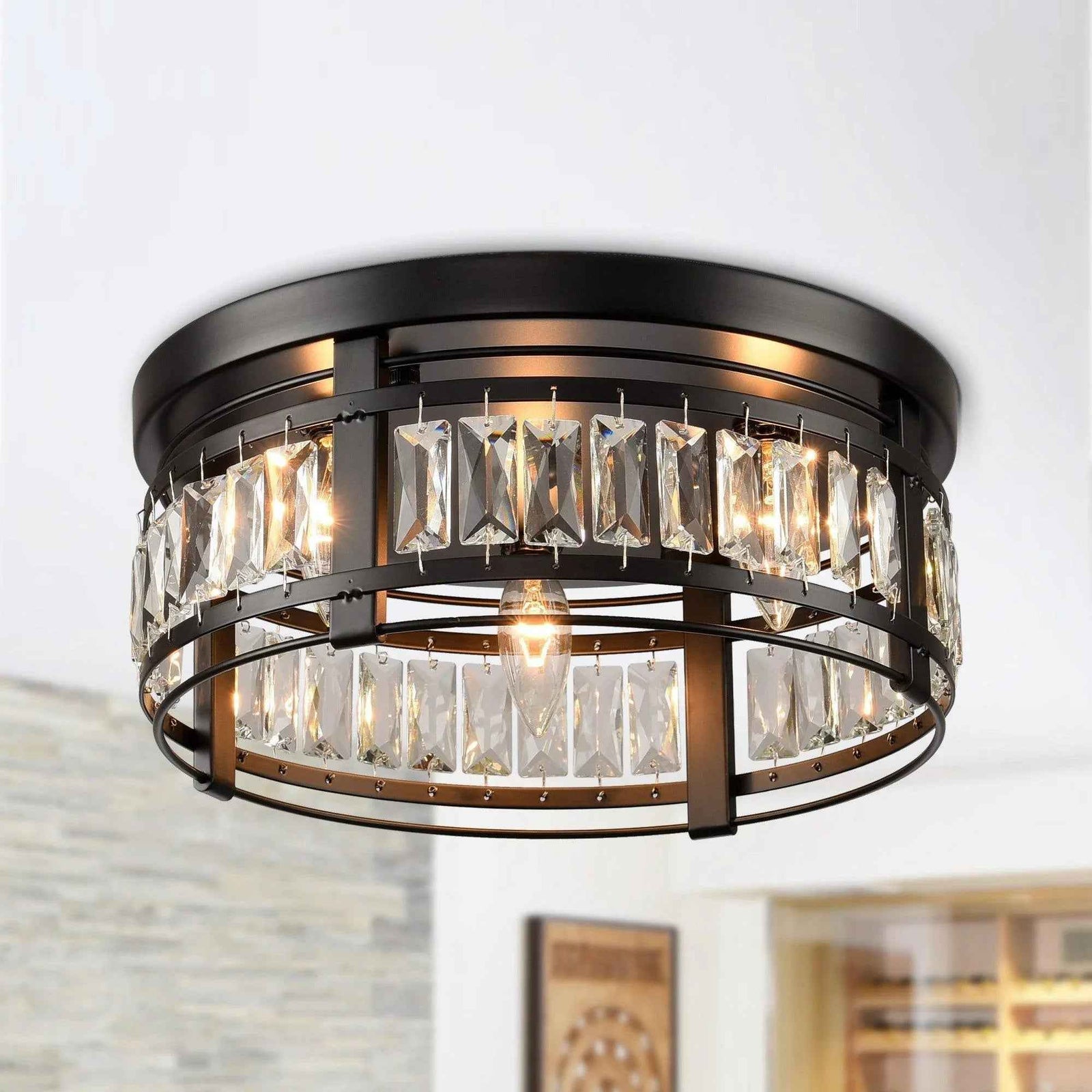 3-Light Modern Crystal Flush Mount Ceiling Light