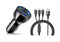 3 Port Fast LED Car Charger + 3 in 1 Cable Combo Black