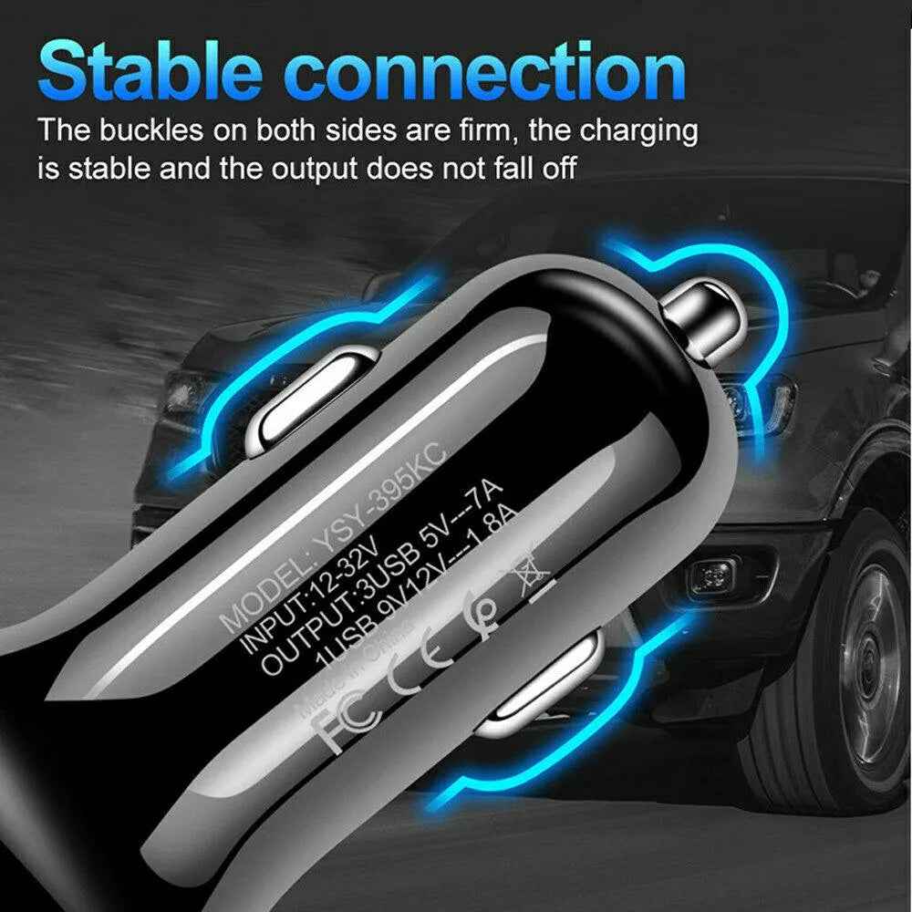 3 Port Fast LED Car Charger + 3 in 1 Cable Combo Red