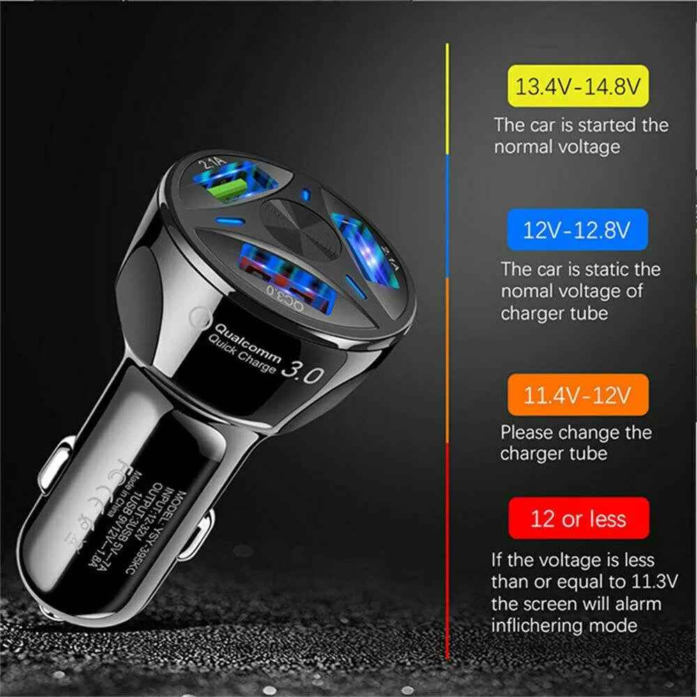 3 Port Fast LED White Car Charger + 3 in 1 Cable Combo Black