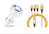 3 Port Fast LED White Car Charger + 3 in 1 Cable Combo