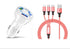 3 Port Fast LED White Car Charger + 3 in 1 Cable Combo