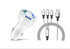 3 Port Fast LED White Car Charger + 3 in 1 Cable Combo Silver