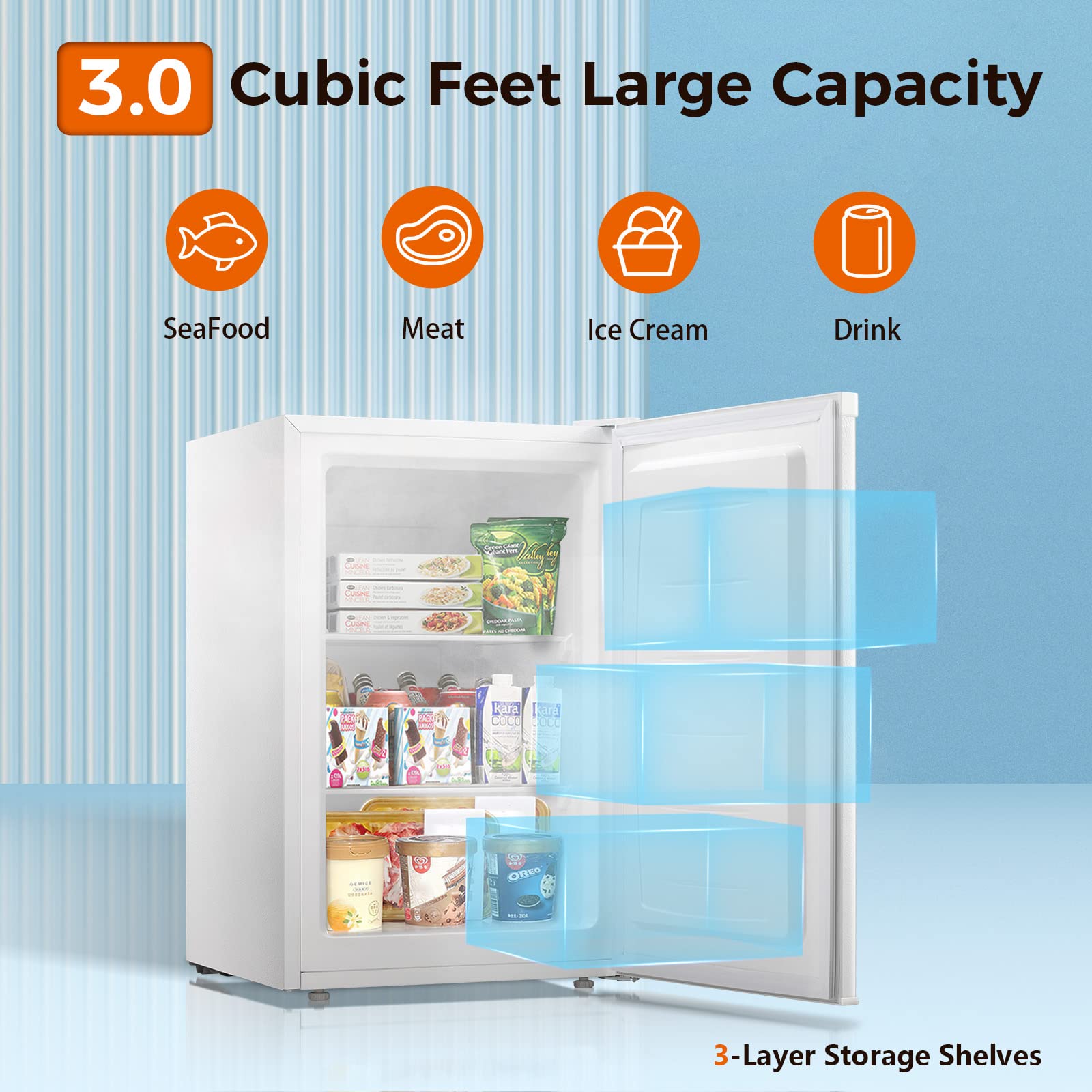 Kismile Upright Freezer,3.0 Cu.ft Mini Freezer with Reversible Single Door