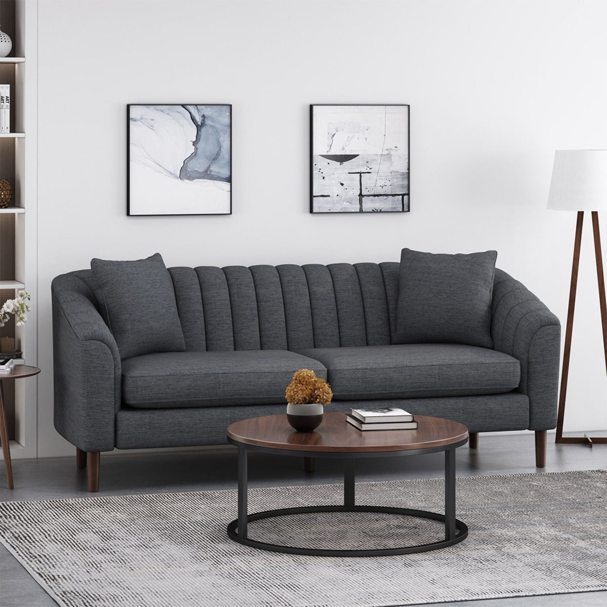 Contemporary 3 Seater Sofa with Plush Accents - Fabric