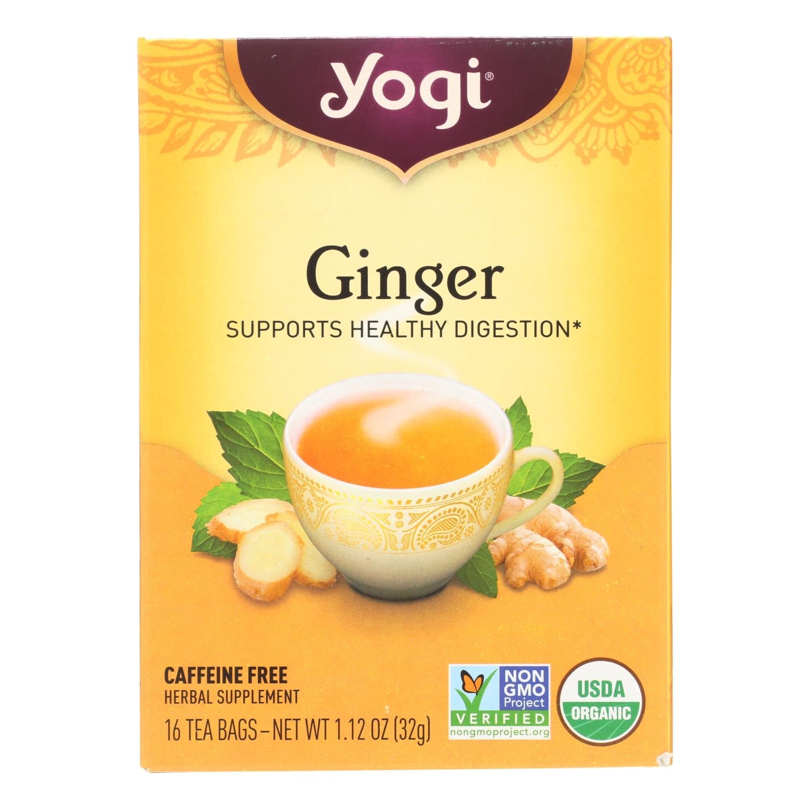 Organic Ginger Herbal Tea - Caffeine-Free by Yogi (Pack of 6 - 16 Tea Bags)