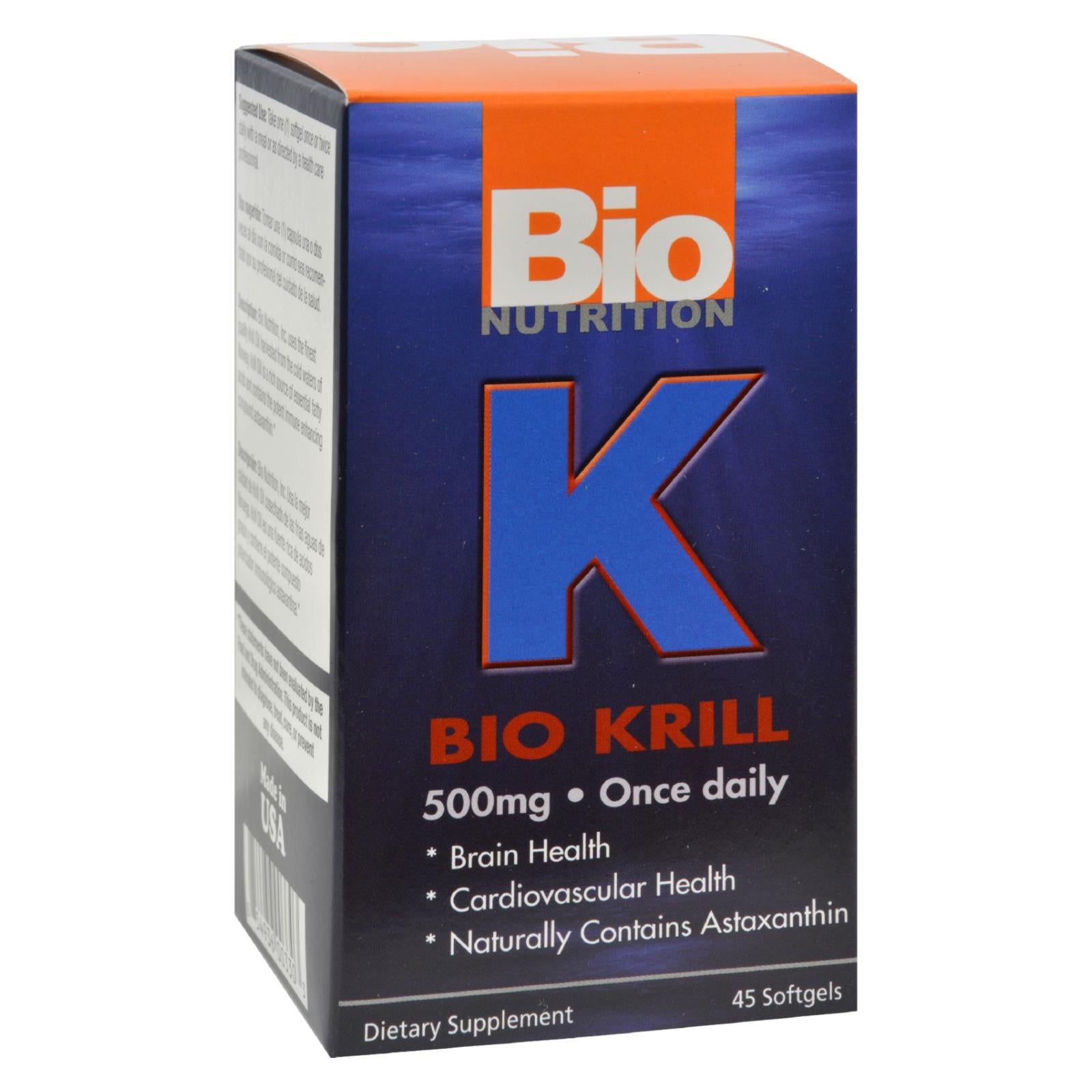 Bio Nutrition Bio Krill 500mg | Omega-3 Fatty Acids | 45 Softgels