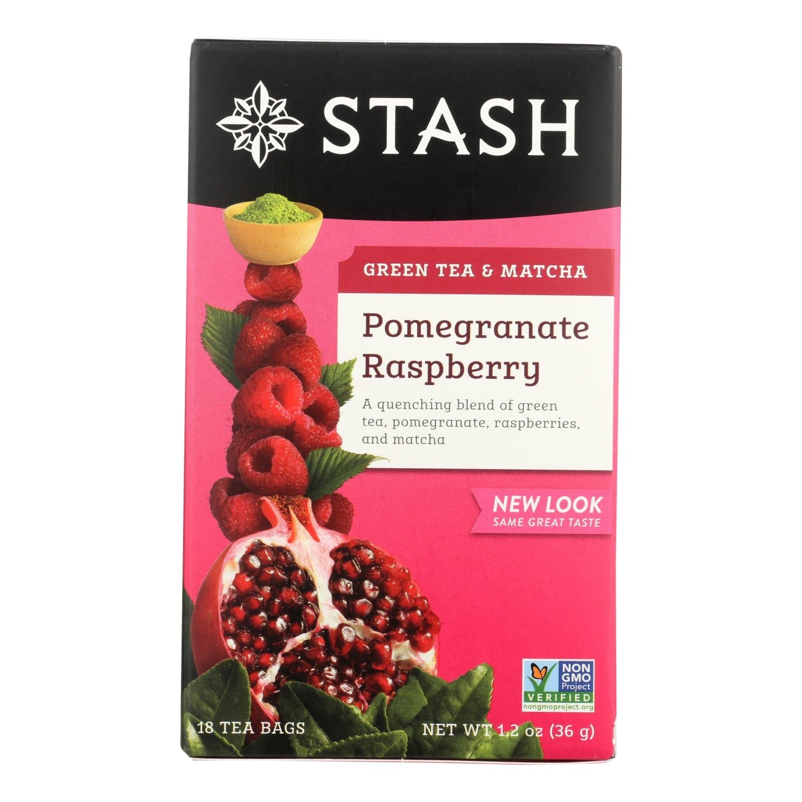 Stash Pomegranate Raspberry Green Tea with Matcha, 18 Tea Bags Each