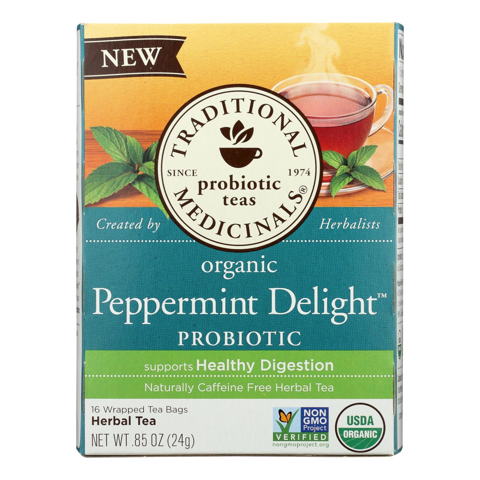 Traditional Medicinals Probiotic Peppermint Delight Tea (Pack of 6 - 16 Bags)
