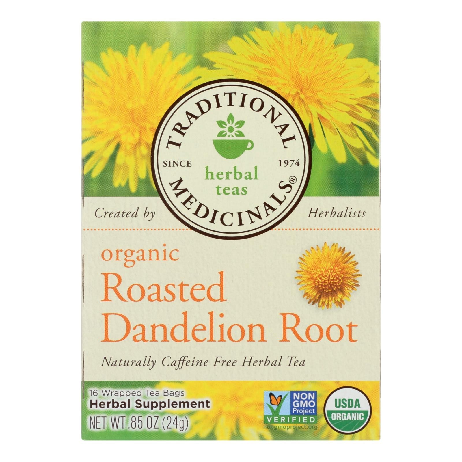 Traditional Medicinals Roasted Dandelion Root Herbal Tea - 16 Tea Bags (Pack of 6)