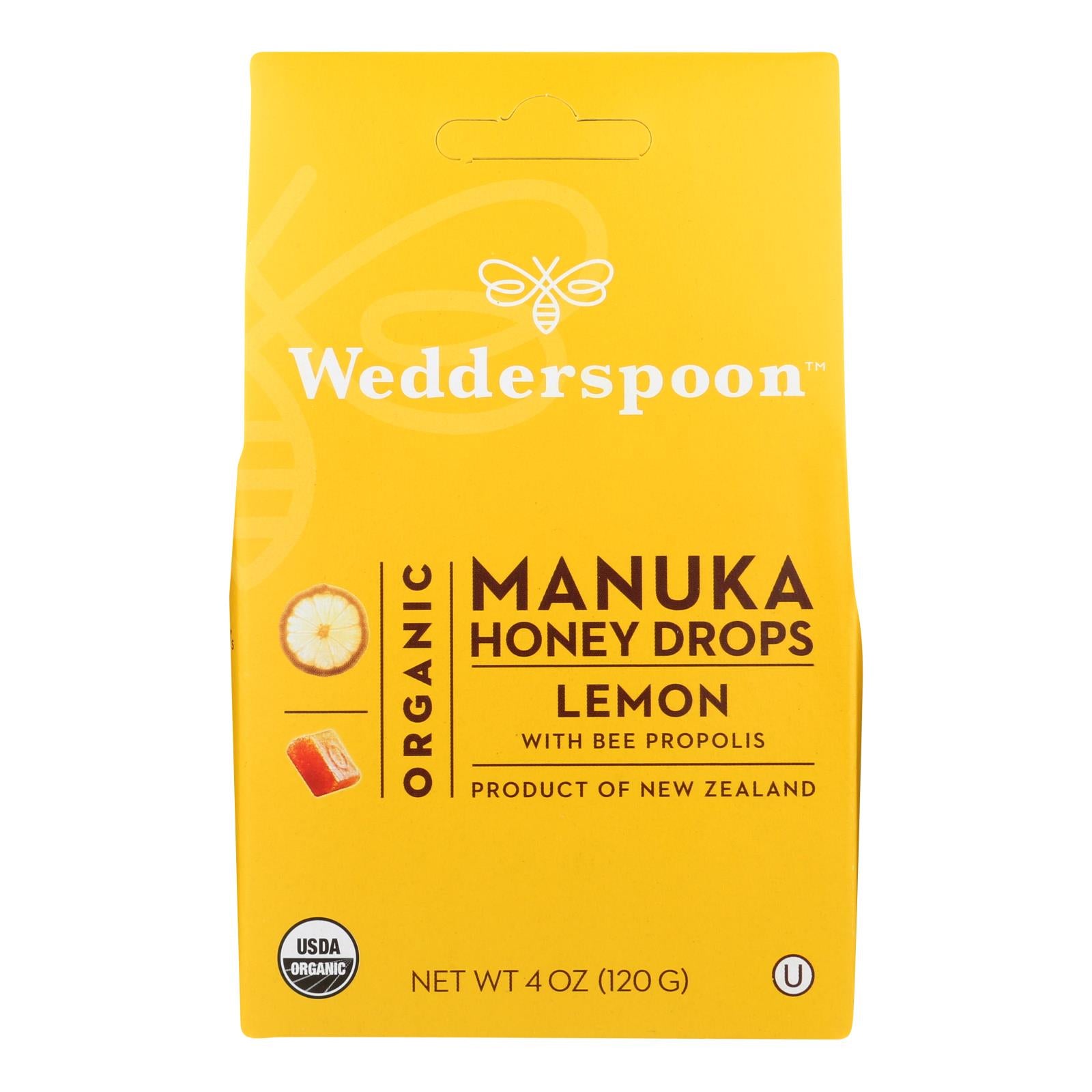 Wedderspoon Organic Manuka Honey Drops - 15+ MGO Lemon Flavor (Pack of 4)