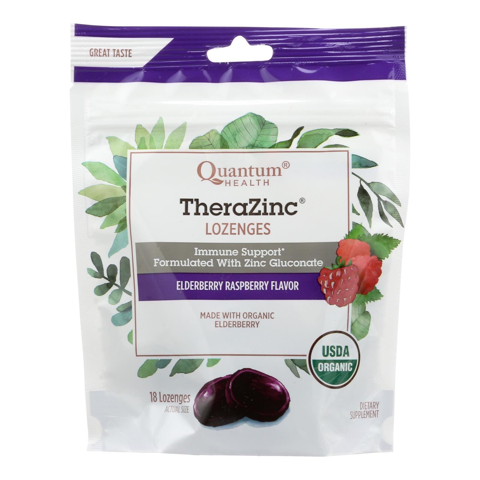 Quantum Research Zinc Lozenges with Elderberry & Raspberry, 18 Lozenges