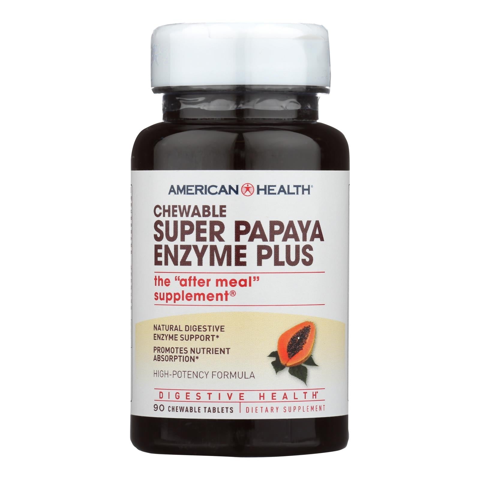 American Health Super Papaya Enzyme Plus Chewable Tablets for Digestion Support (90 Ct)