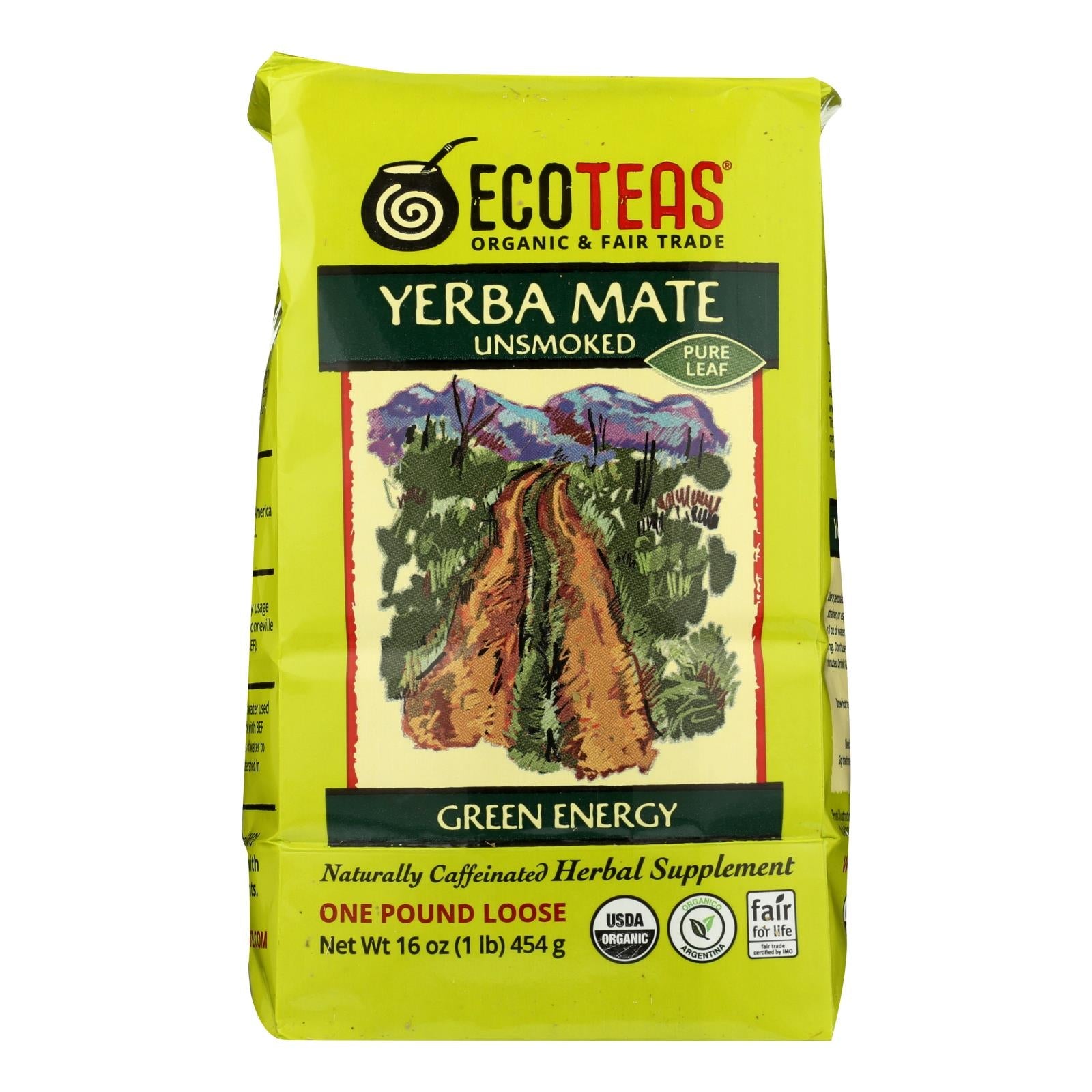 Ecoteas Organic Yerba Mate Unsmoked Green Energy Loose Tea (Pack of 6 - 1lb)