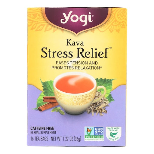 Yogi Kava Stress Relief Herbal Tea - Calming & Relaxing, 6 Pack, 16 Tea Bags