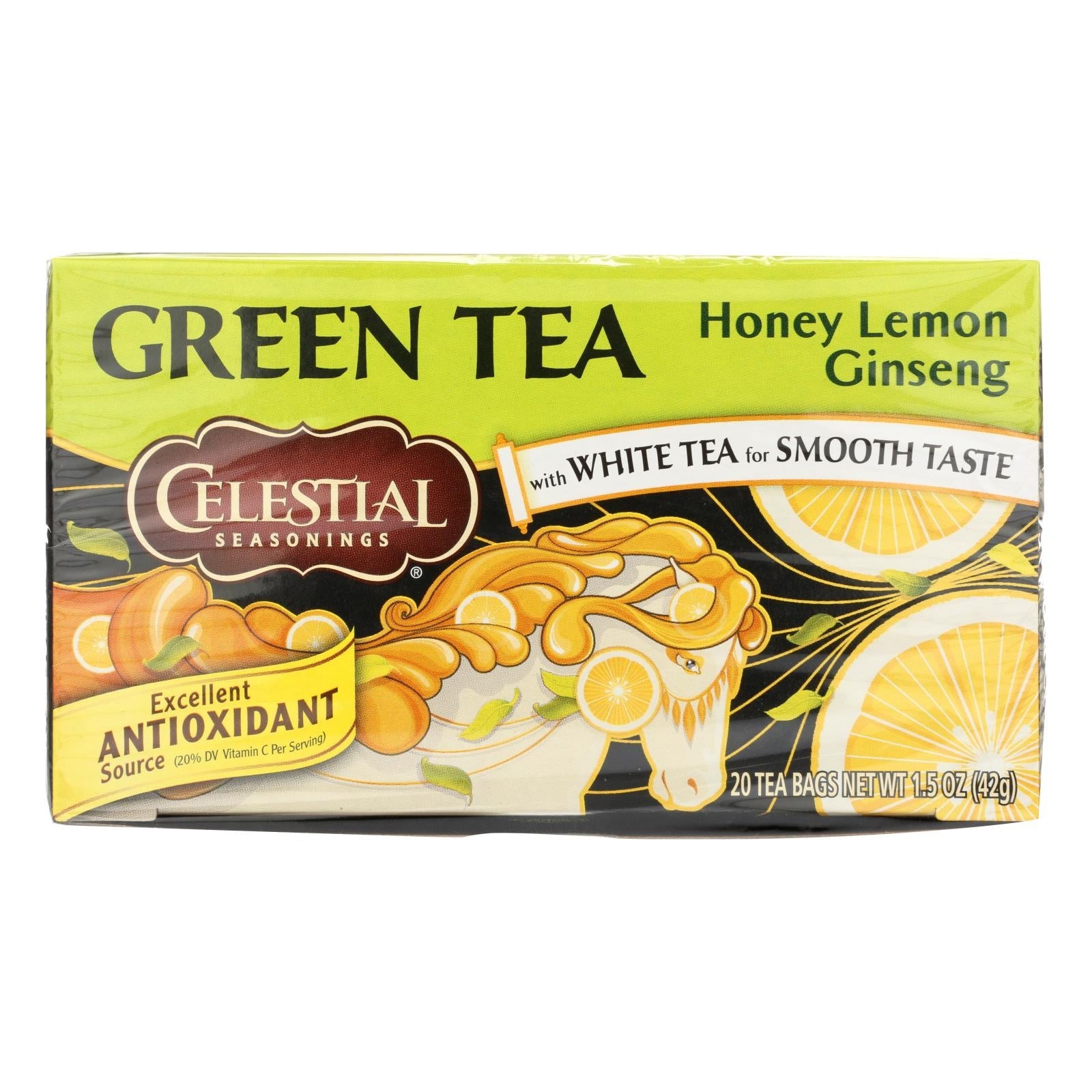 Celestial Seasonings Green Tea Honey Lemon Ginseng with White Tea (20 Tea Bags, Pack of 6)