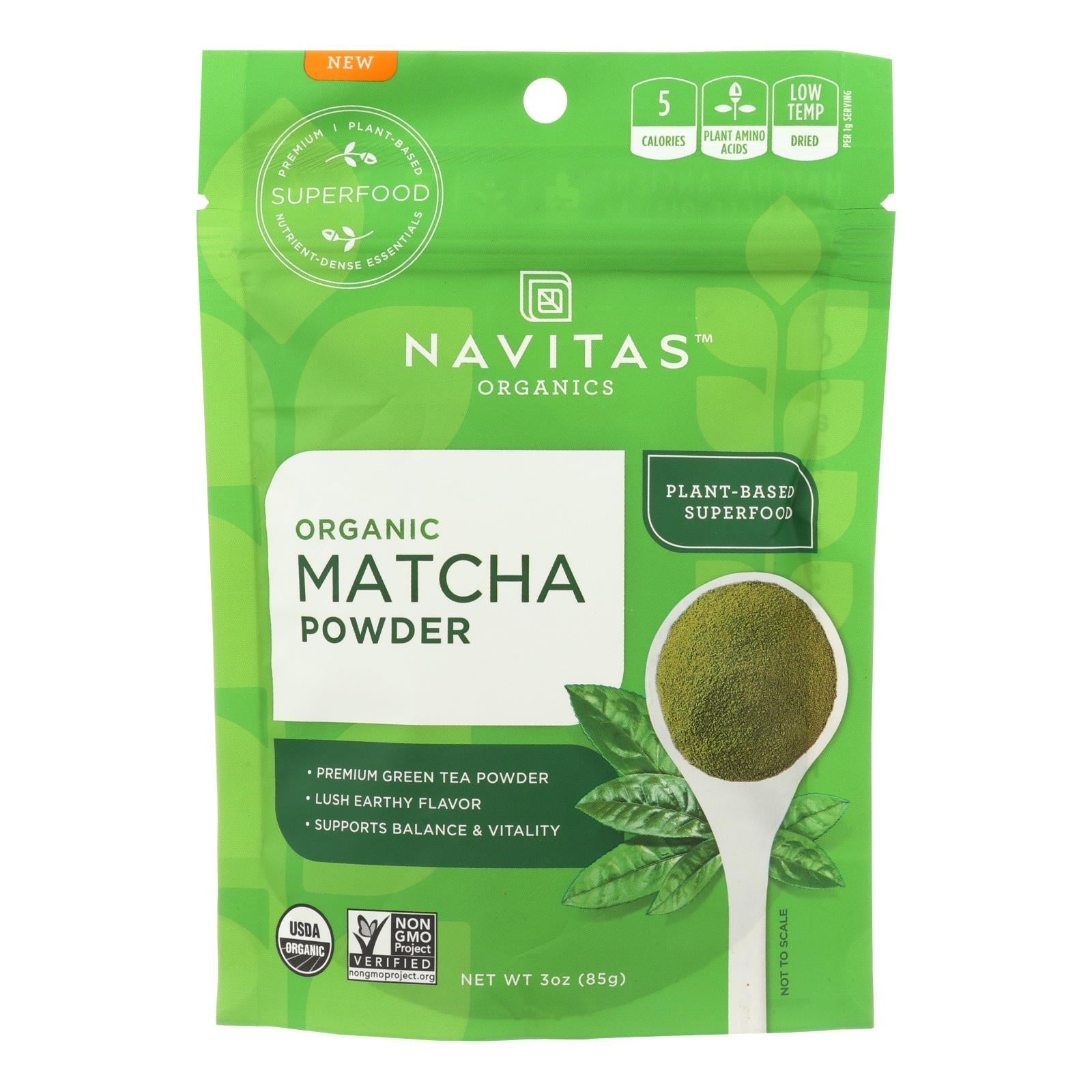 Navitas Organics Matcha Powder | Organic Japanese Green Tea Powder | 6 Reusable Pouches x 3 Oz