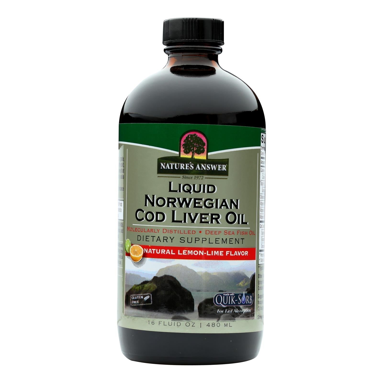Nature's Answer Premium Norwegian Cod Liver Oil - Rich Omega 3 Fatty Acids - 16 Fl Oz