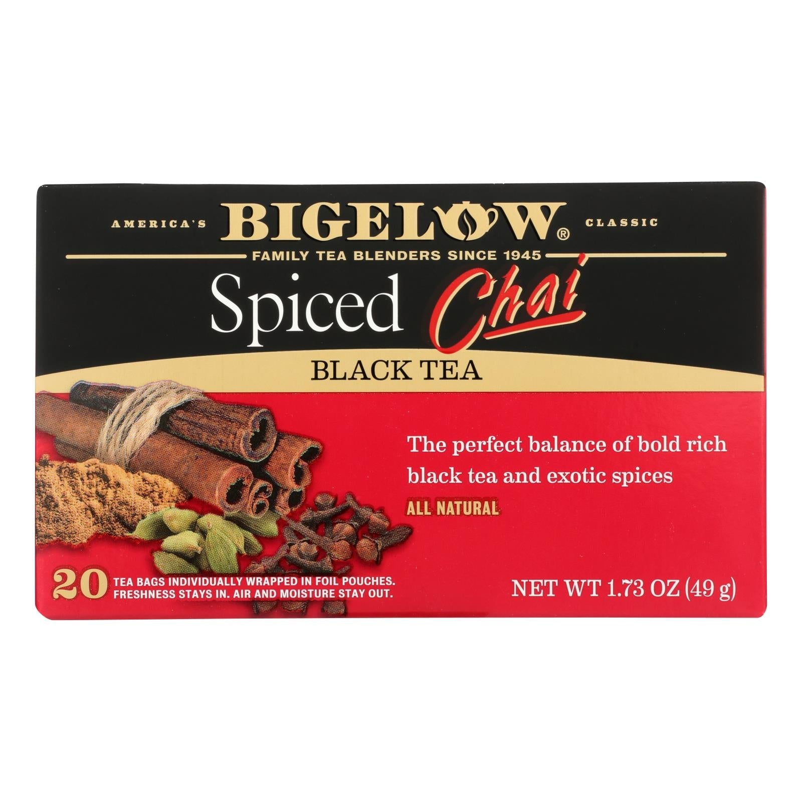 Bigelow Tea Black Spiced Chai Black Tea Bags (Pack of 6 x 20 Count)