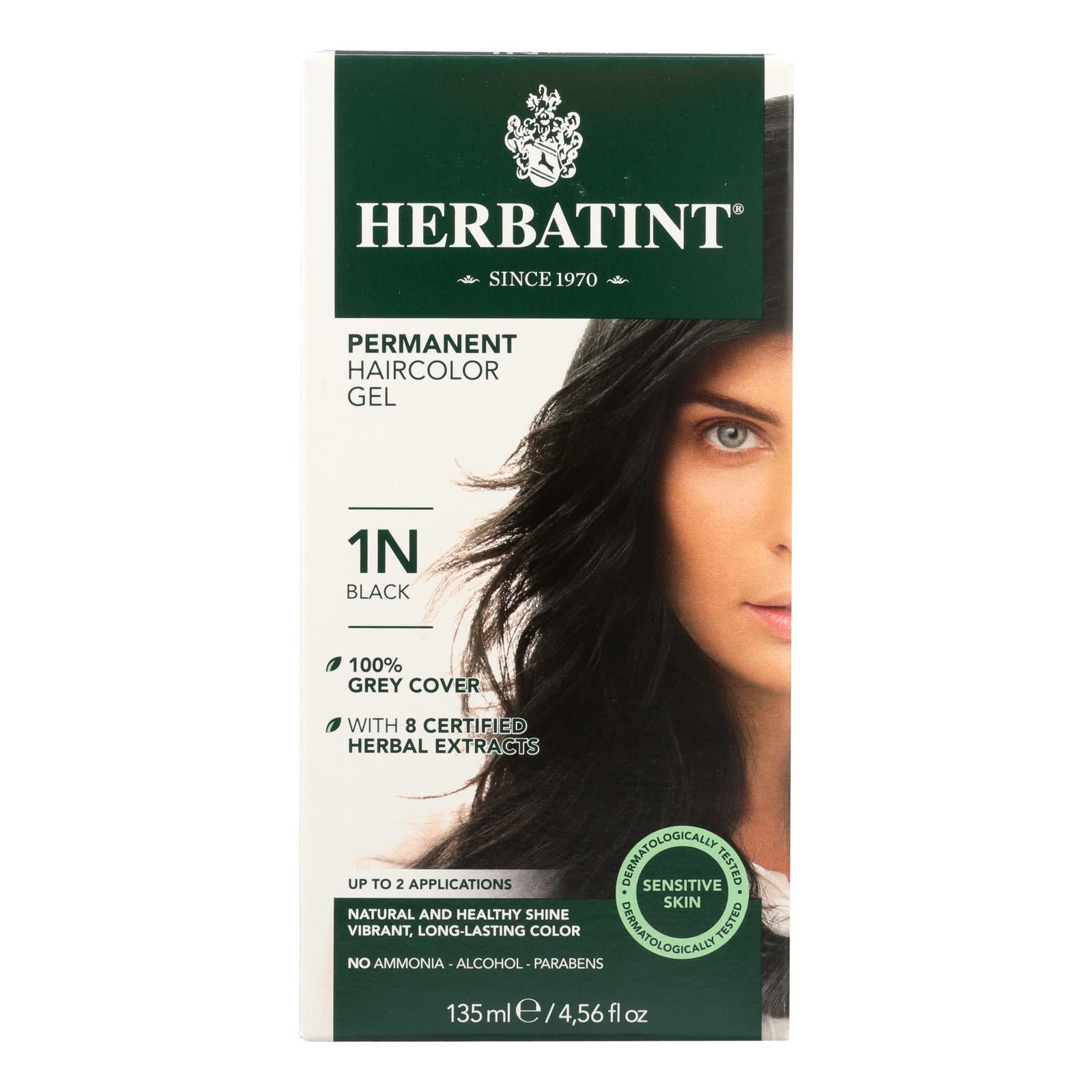 Herbatint Permanent Herbal Haircolour Gel, Black - 135ml