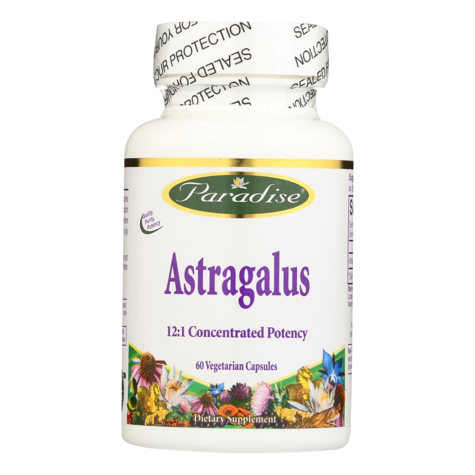 Paradise Herbs Astragalus Vegetarian Capsules, Pack of 60