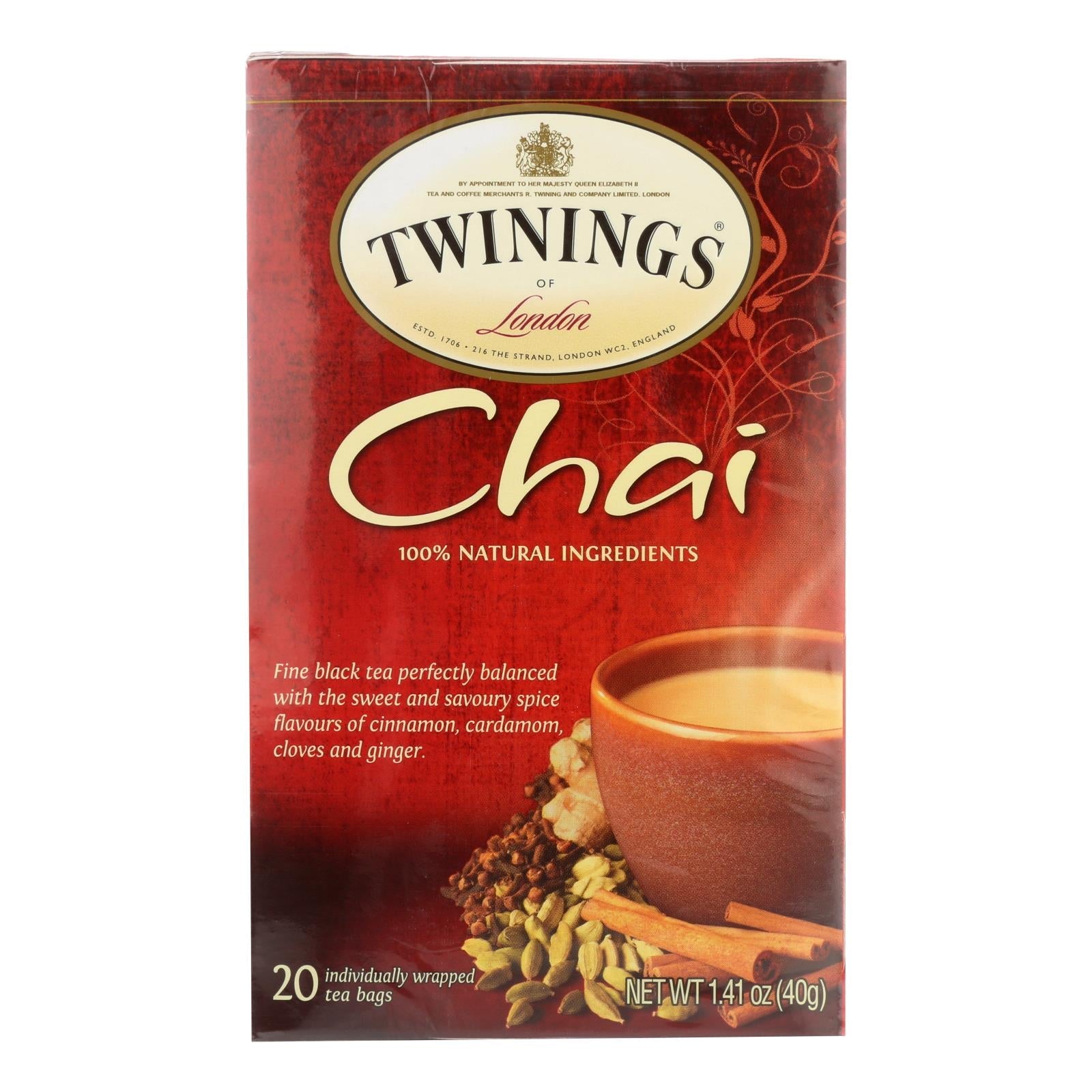 Twinings Classic Chai Black Tea, 20 Bags / Box (Pack of 6)