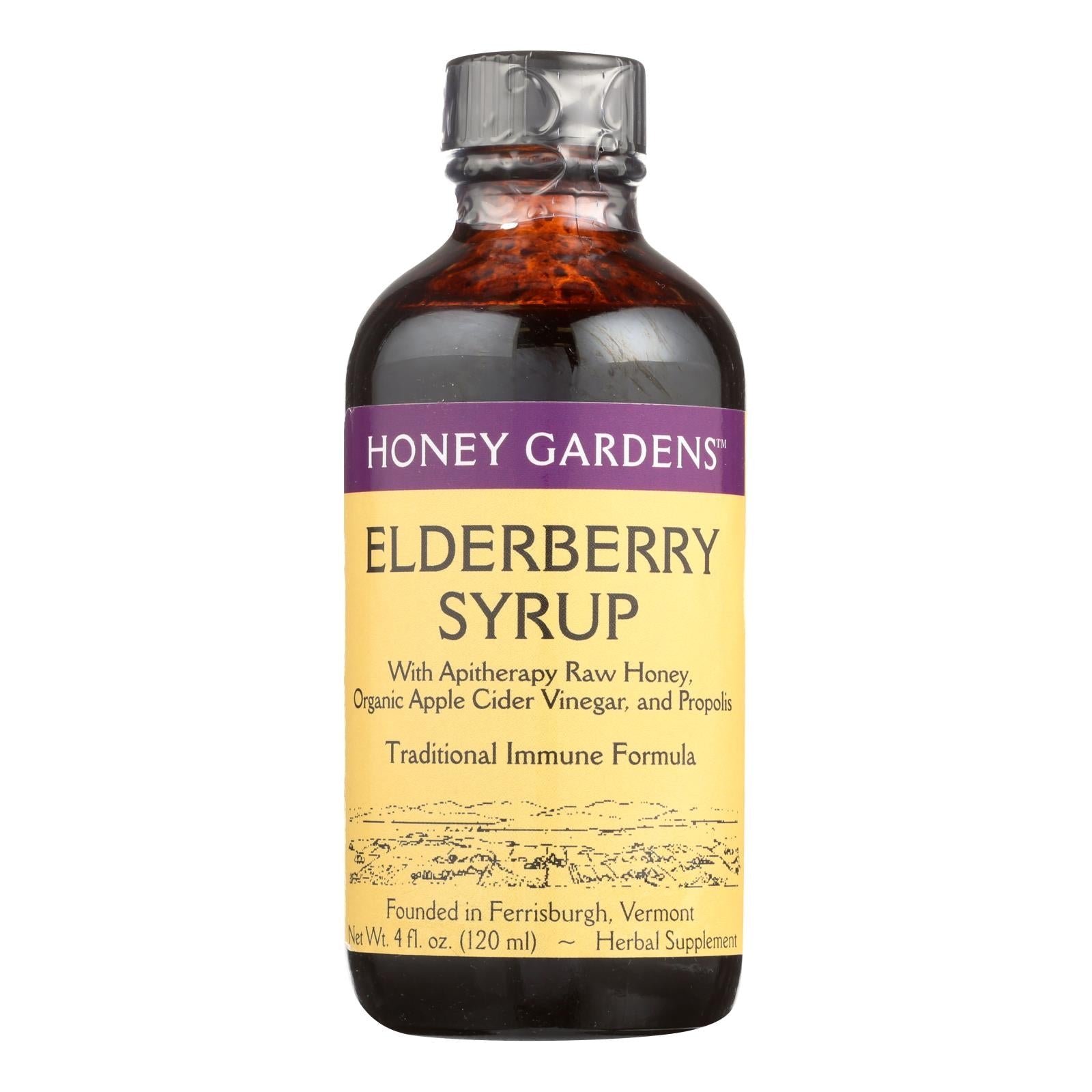 Honey Gardens Apiaries Elderberry Syrup - Cough Support with Raw Honey, Propolis & Elderberries - 4 Oz