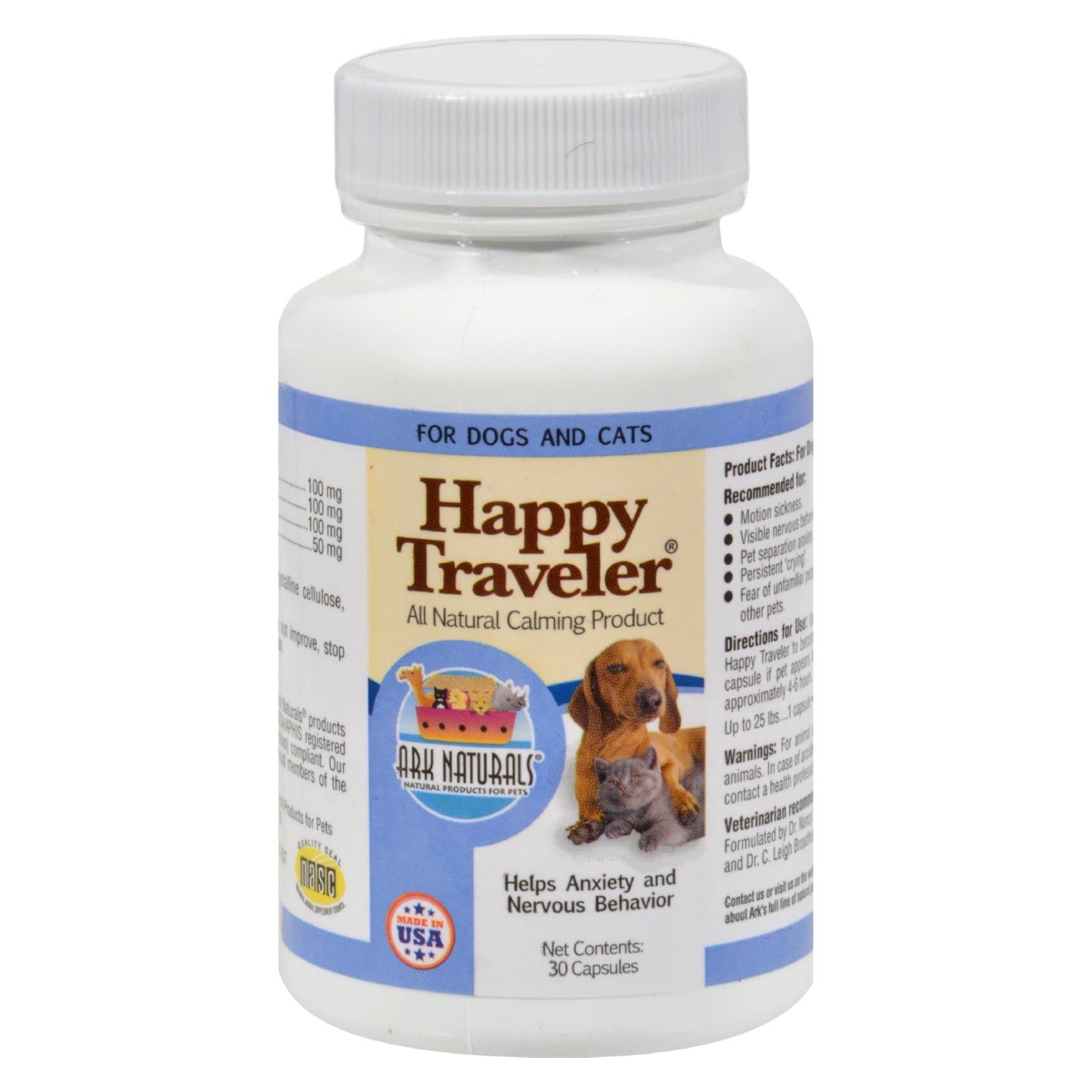 Ark Naturals Happy Traveler Calming Aid for Dogs and Cats - 30 Capsules
