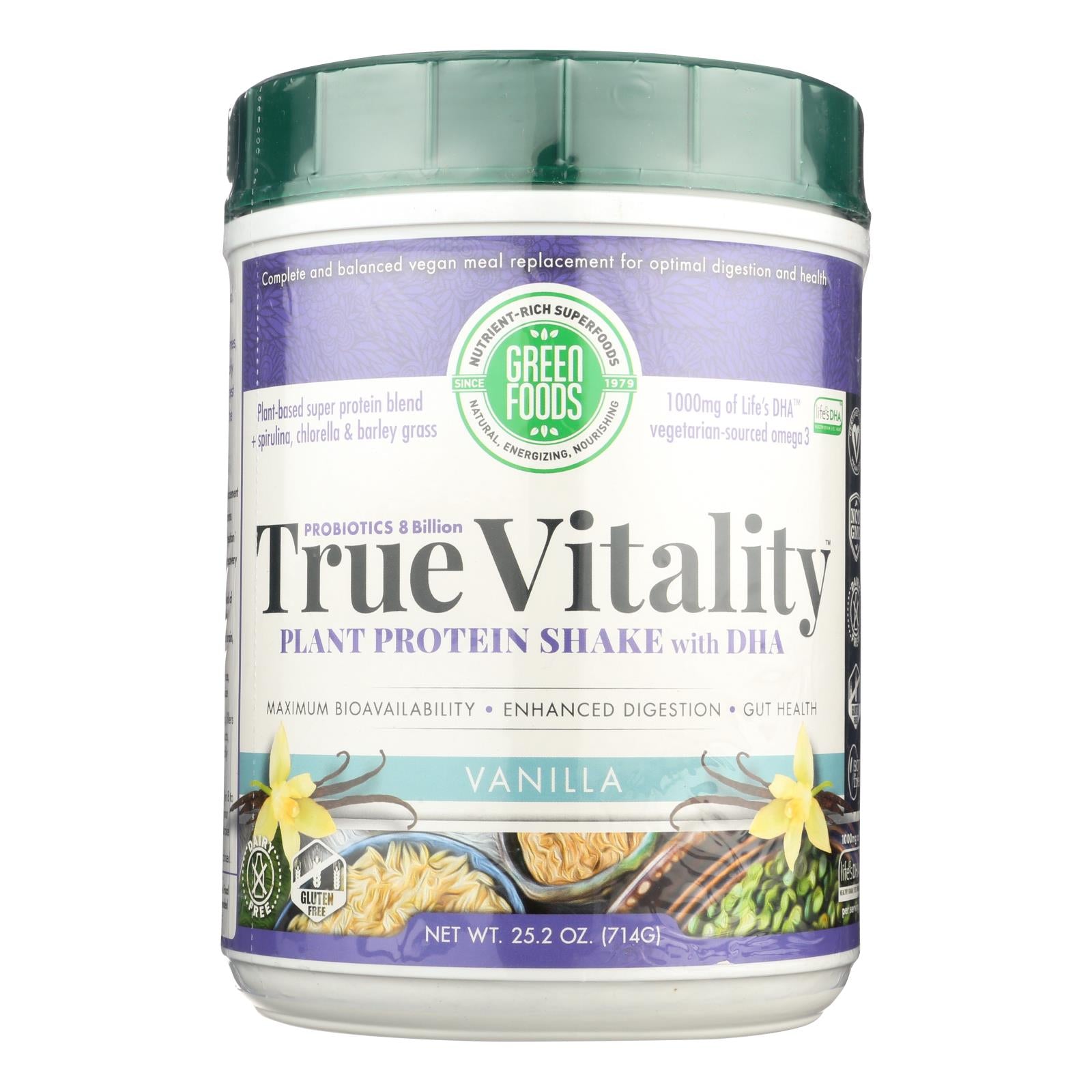 Green Foods True Vitality Vanilla Plant Protein Shake - 25.2 Oz.