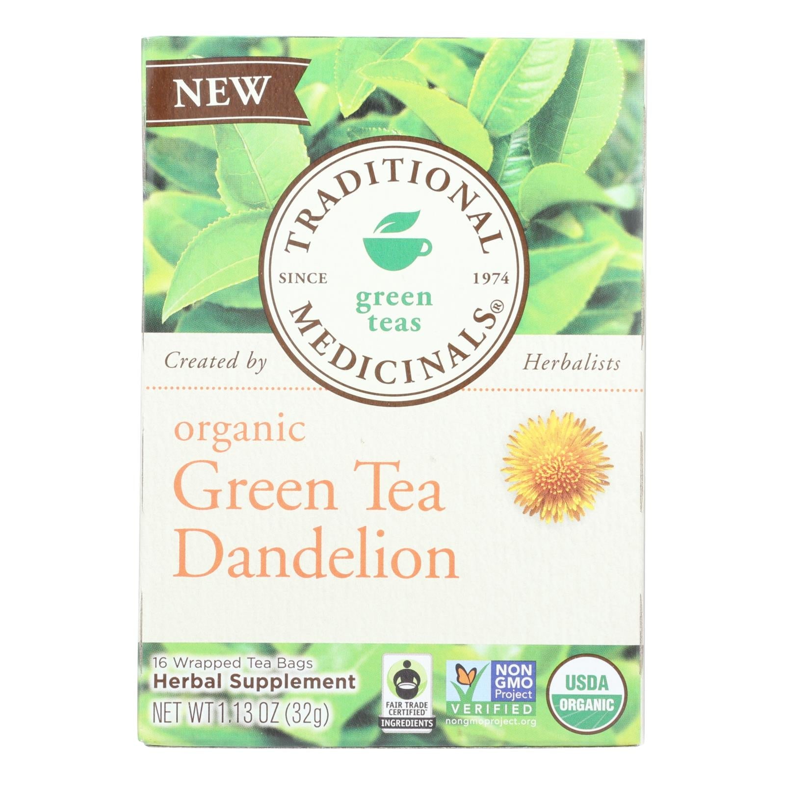 Traditional Medicinals Case of 16 Organic Green Tea Dandelion