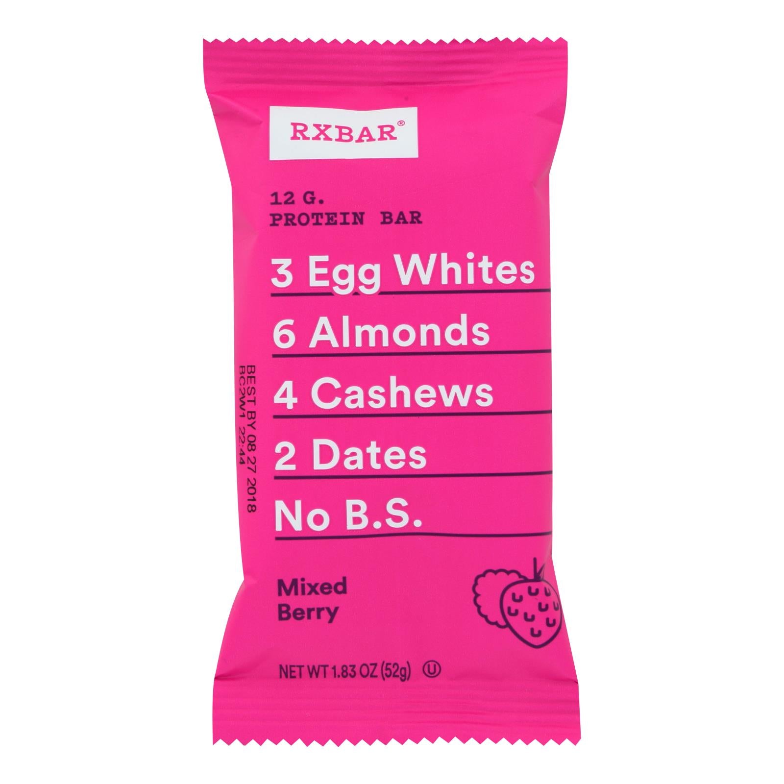 Rxbar Protein Bar - Mixed Berry Blast - Case of 12 - 1.83 Oz