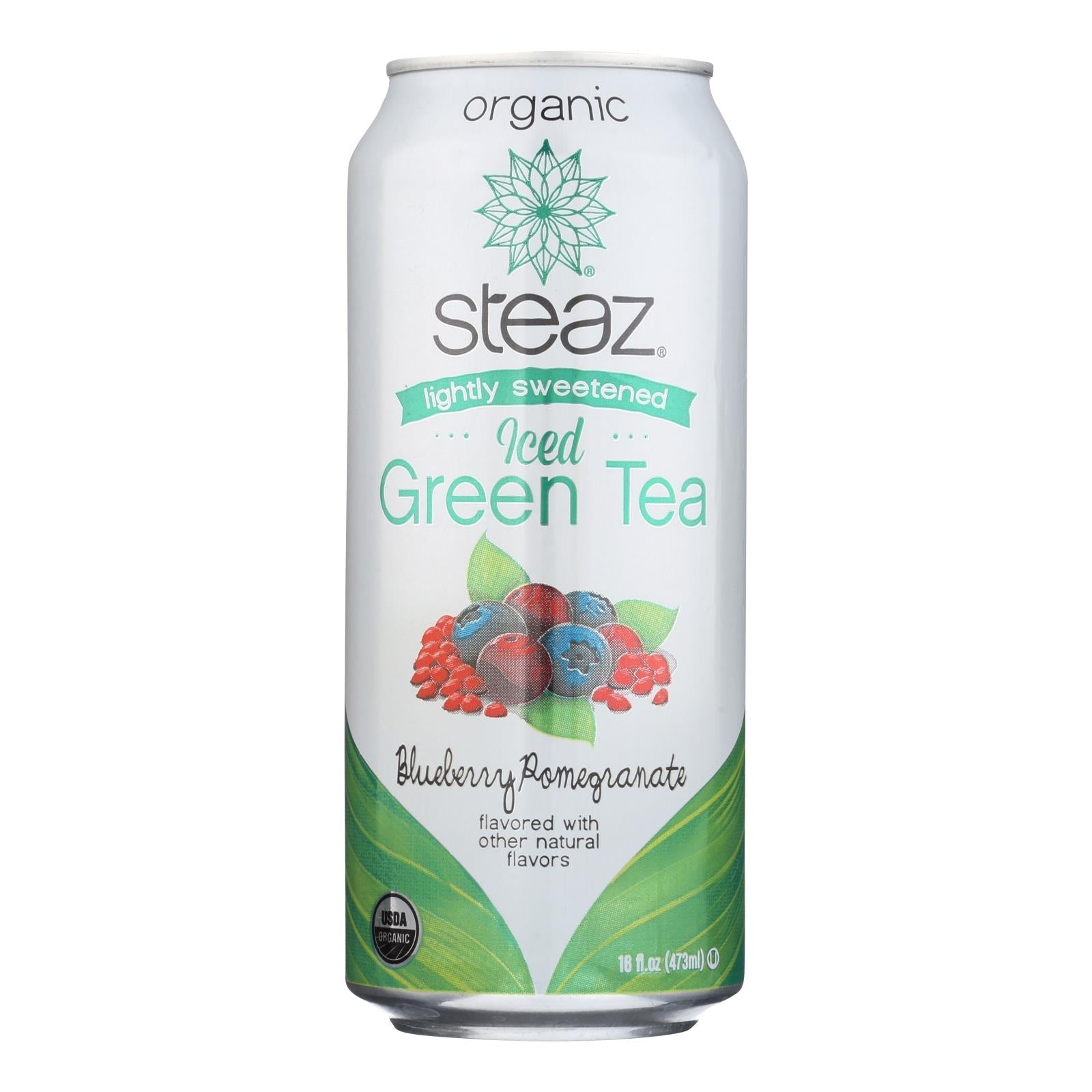 Steaz Sweetened Blueberry Pomegranate Green Tea, 16 Fl Oz, Pack of 12