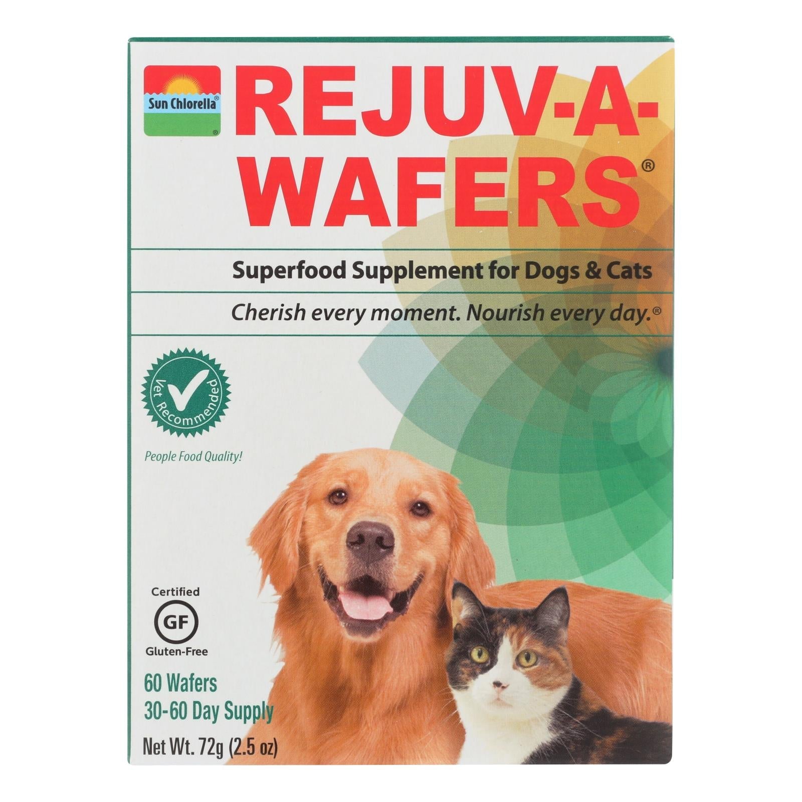 Sun Chlorella Rejuv-a-Wafers: Superfood Supplement for Dogs and Cats, 60 Count Wafers