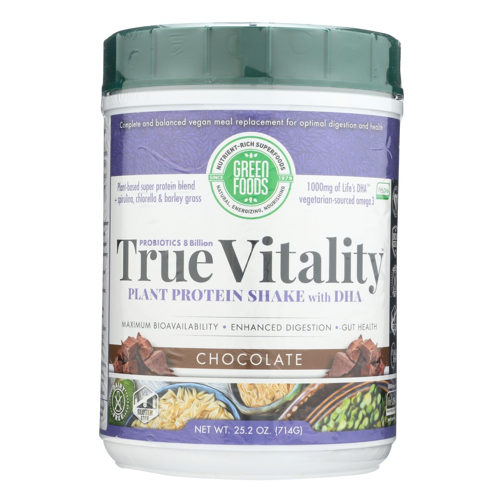 Green Foods True Vowelity Plant Protein Shake with DHA Chocolate - 25.2 Oz