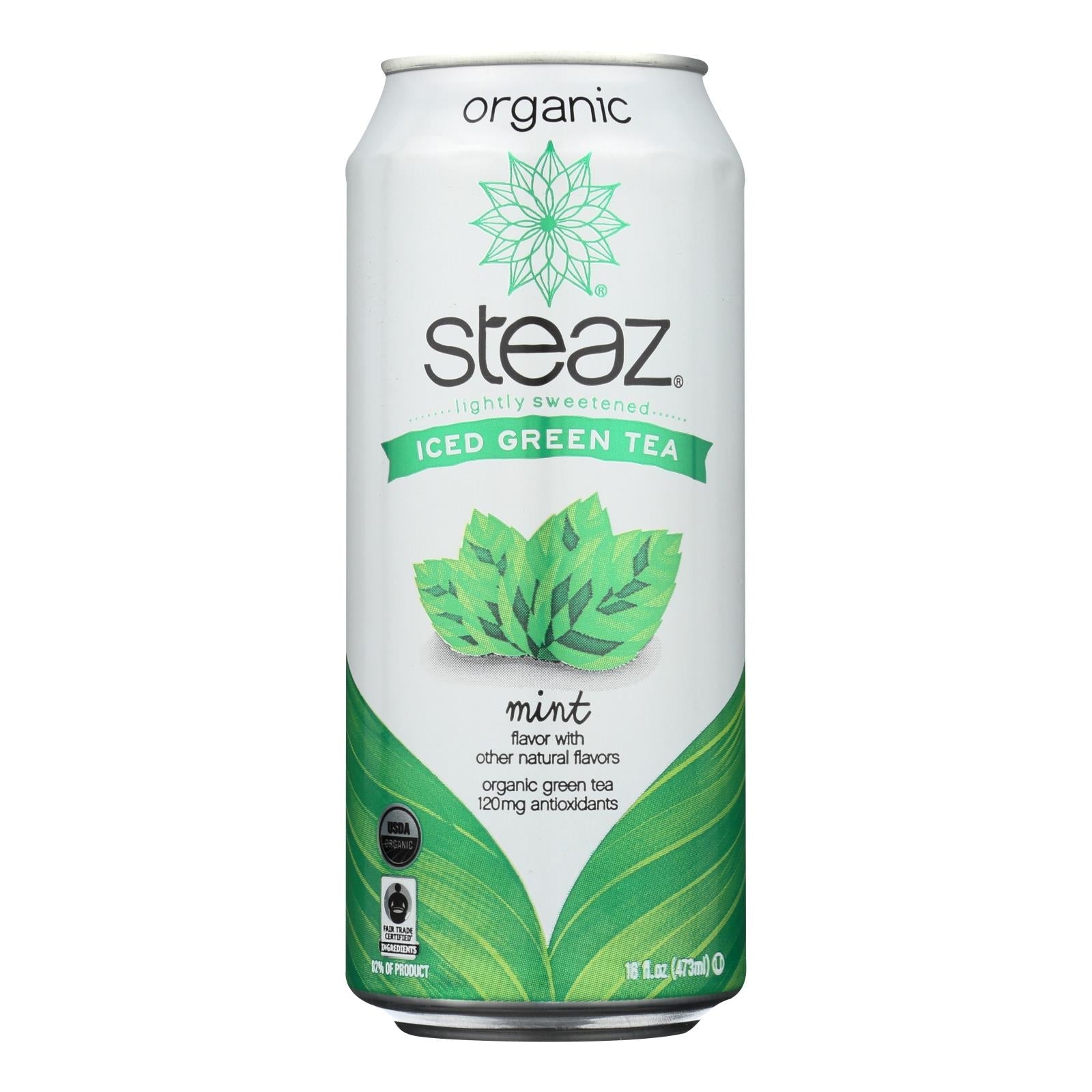 Steaz Lightly Sweetened Mint Green Tea (12 fl oz Bottles, Pack of 12)