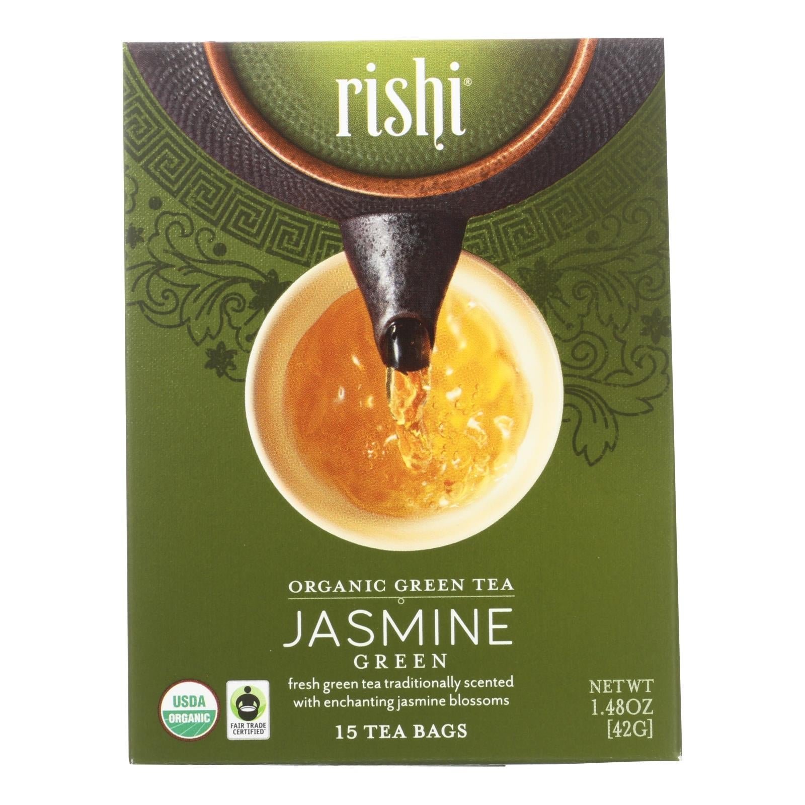 Rishi Organic Green Tea Jasmine Delightful Pack of 6, 15 Sachets