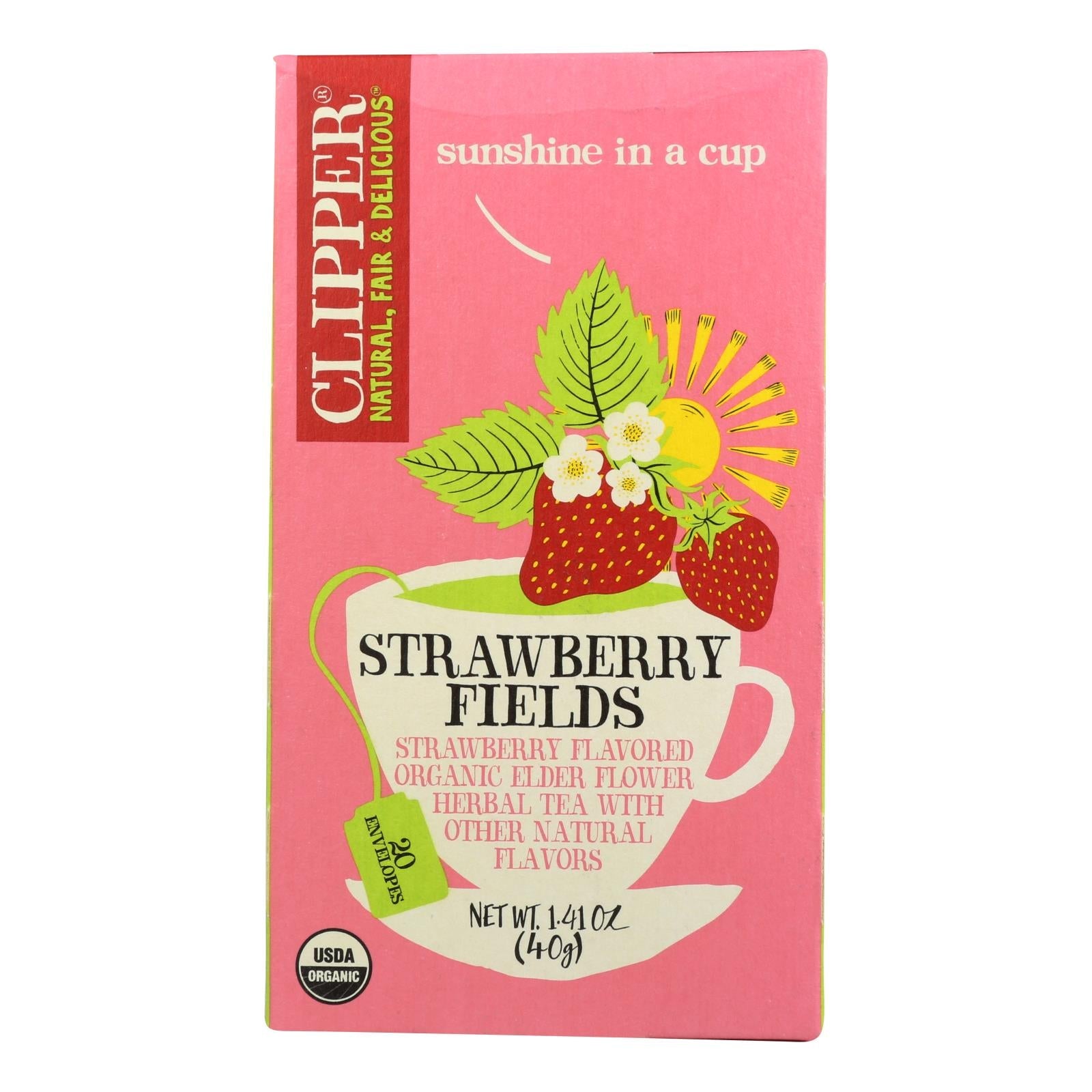 Clipper Strawberry Fields Organic Black Tea Bags (Pack of 6, 20 Bags)