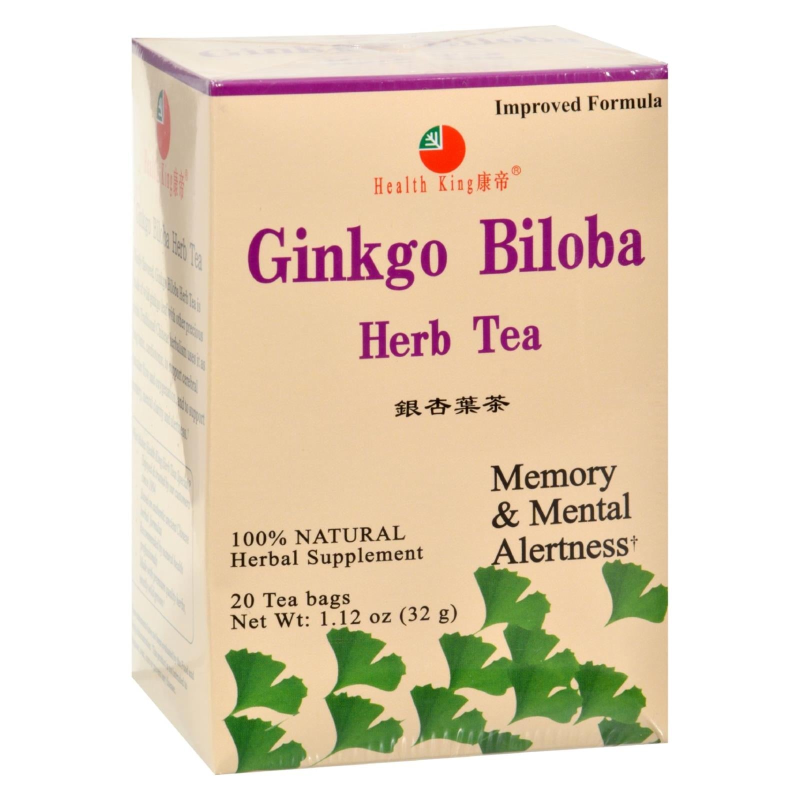 Health King Ginkgo Biloba Tea, Herbal - 20 Tea Bags