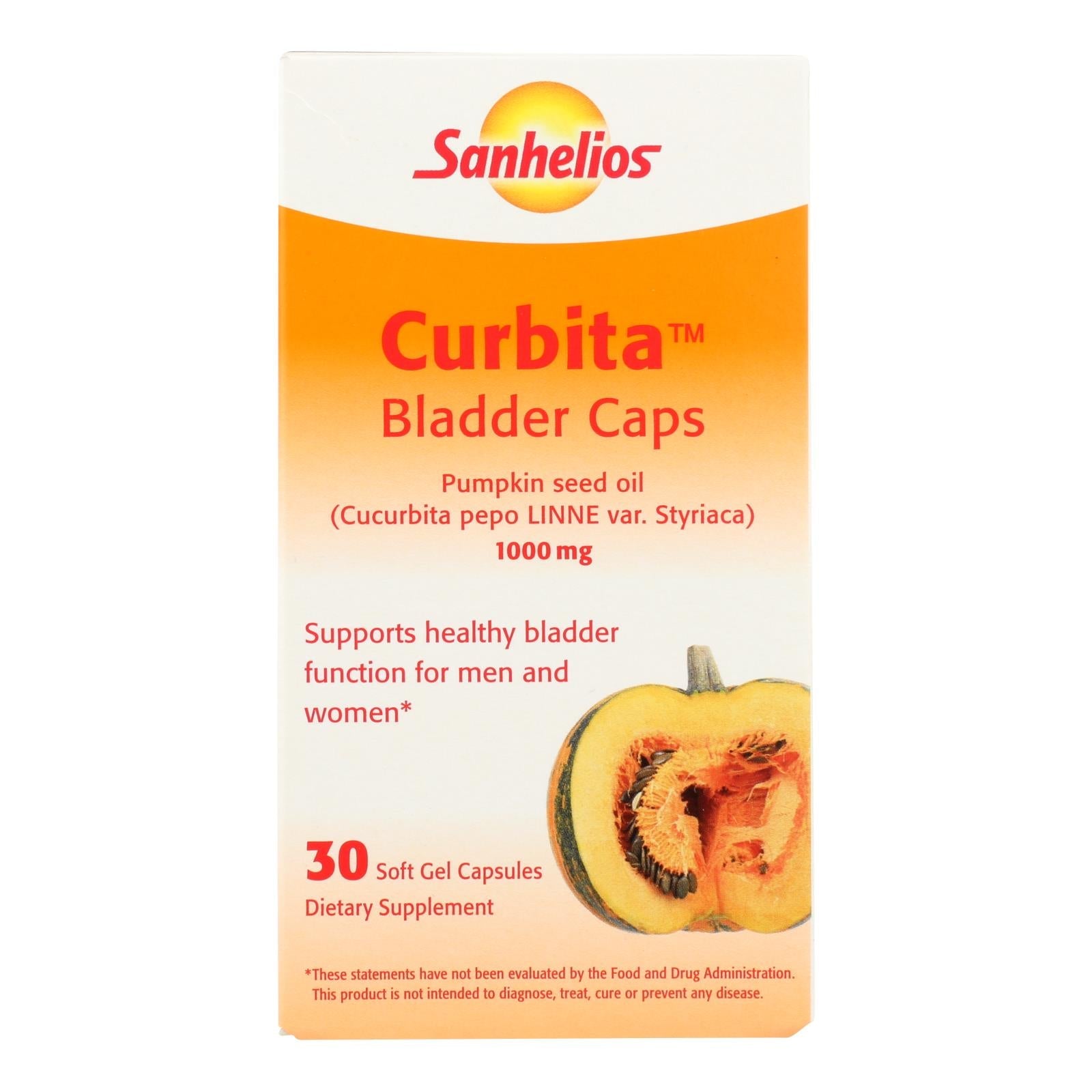 Sanhelios Curbita Bladder Caps: 30 European Pumpkinseed Oil Softgels with 1000 Mg