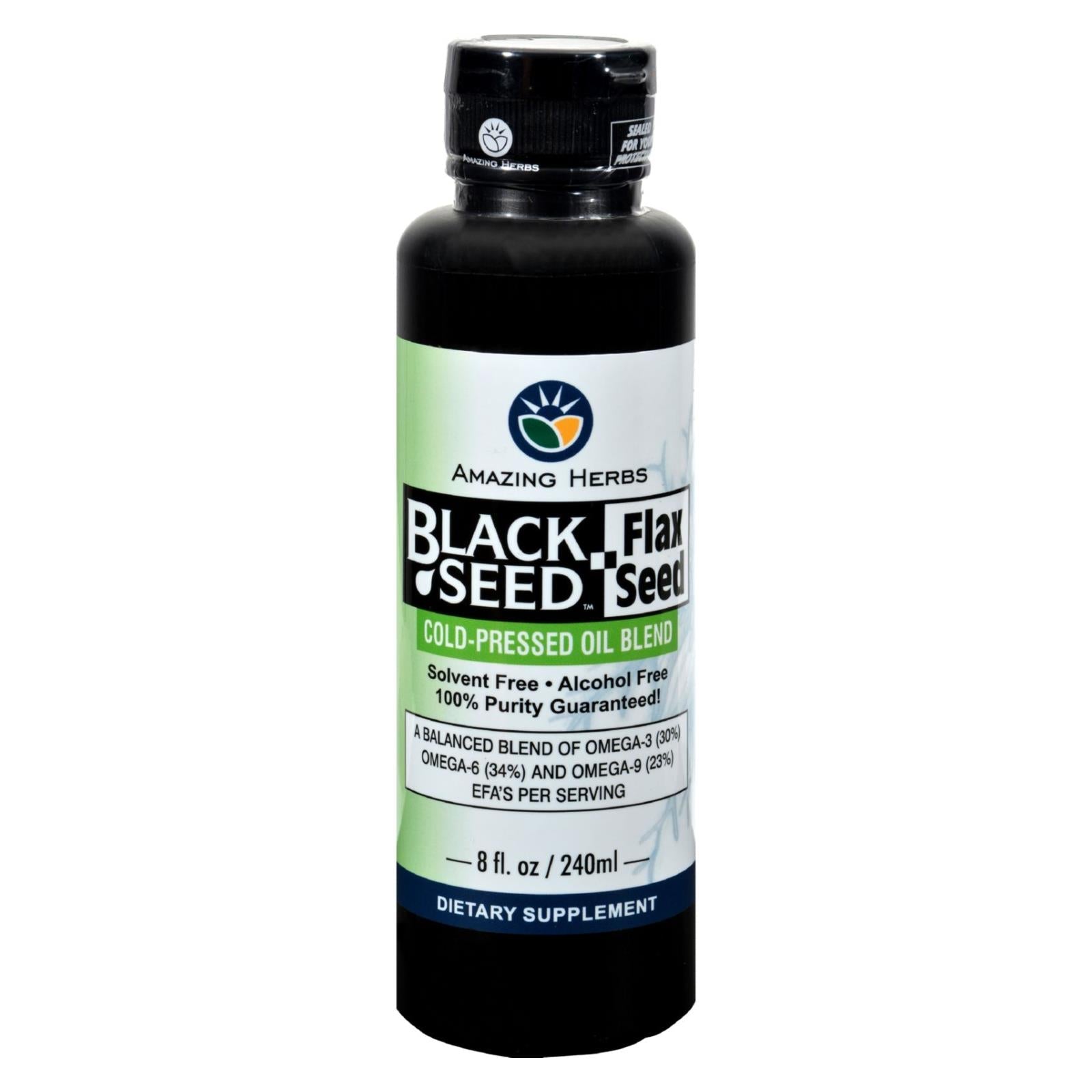 Amazing Herbs Black Seed & Flaxseed Oil Blend - 8 Oz. (Pack of 3)