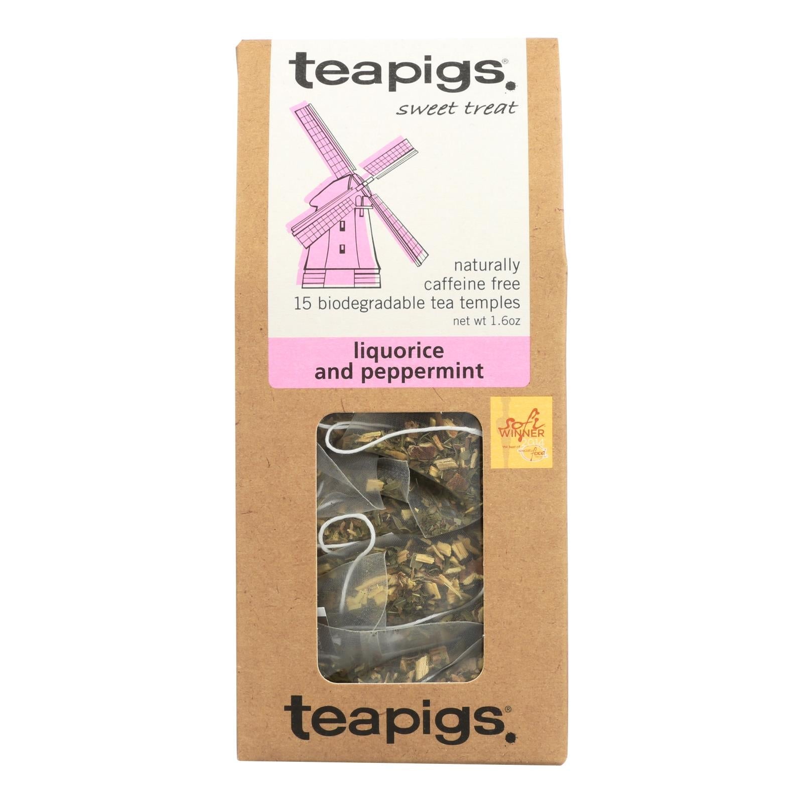 Teapigs Liquorice & Peppermint Herbal Tea, 15 Pyramid Tea Bags (Pack of 6)