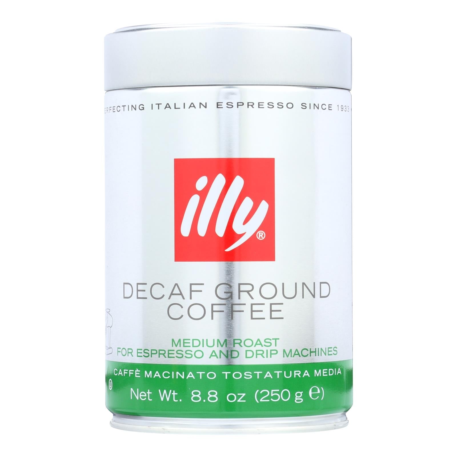 Illy Caffe Espresso and Drip Ground Medium Roast Decaf Coffee, 8.8 Oz (Pack of 6)