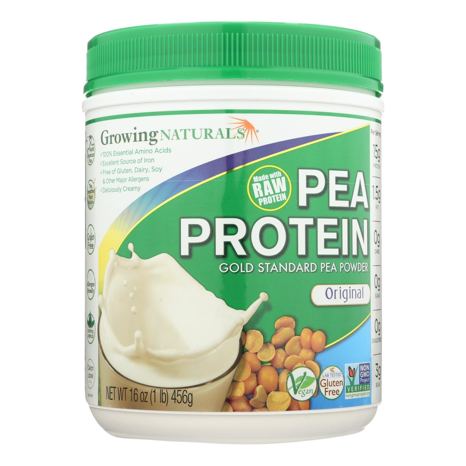 Growing Naturals Organic Yellow Pea Protein - Original, 16 Oz.