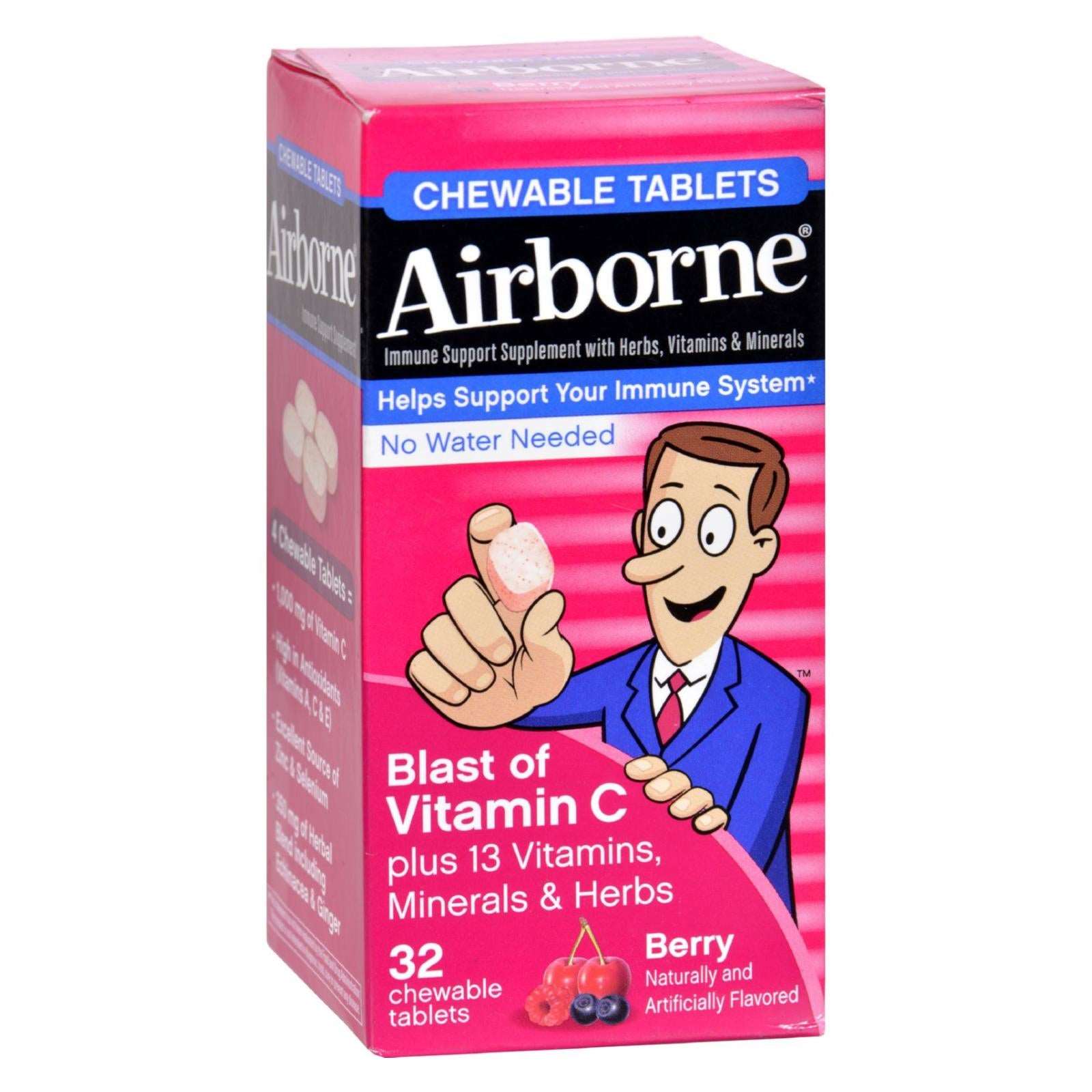 Airborne Fast-Acting Immune Support Chewable Tablets with Vitamin C - Berry Flavor (32 Count)
