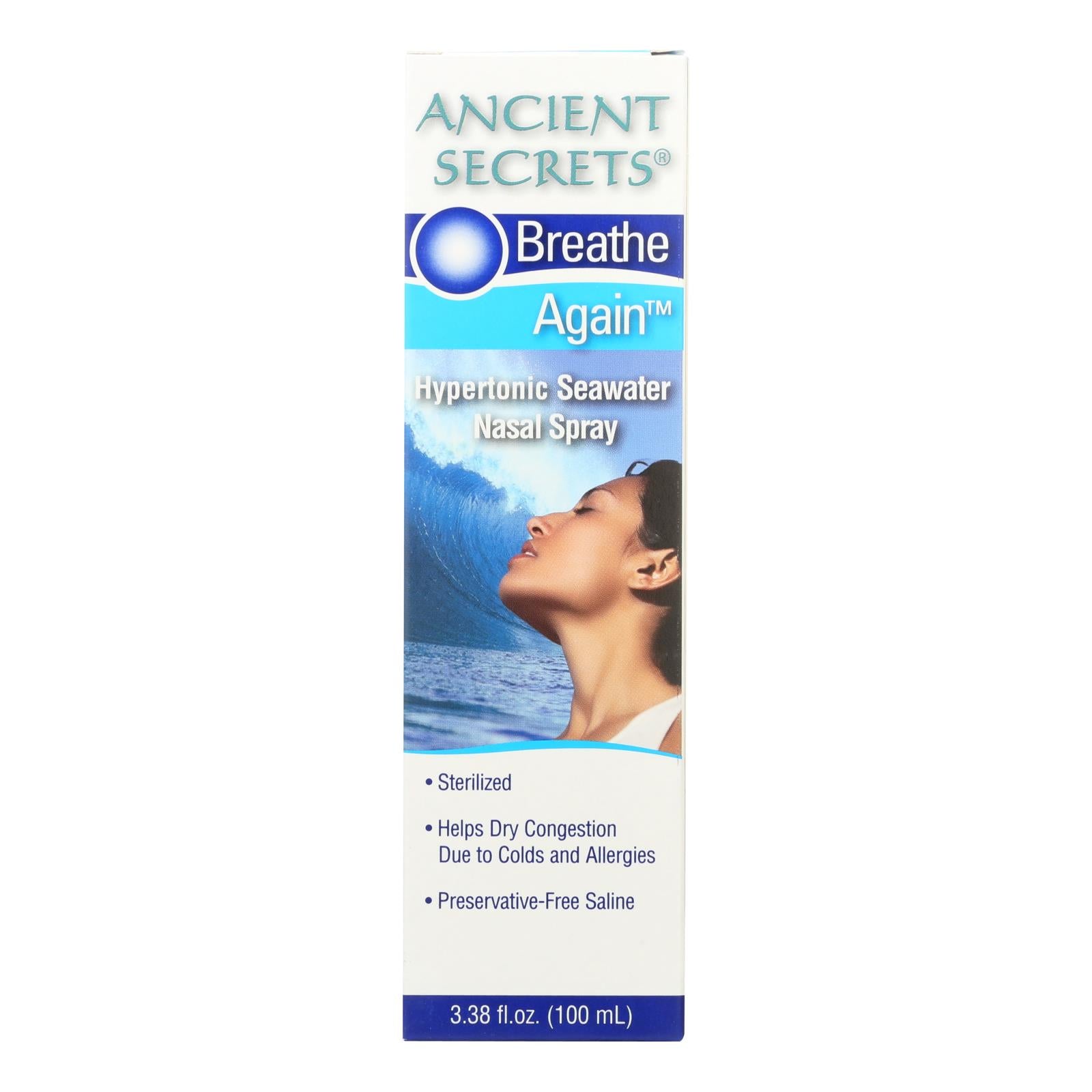 Ancient Secrets Breathe Again Nasal Spray - Relieves Nasal Congestion, 3.38 Fl Oz