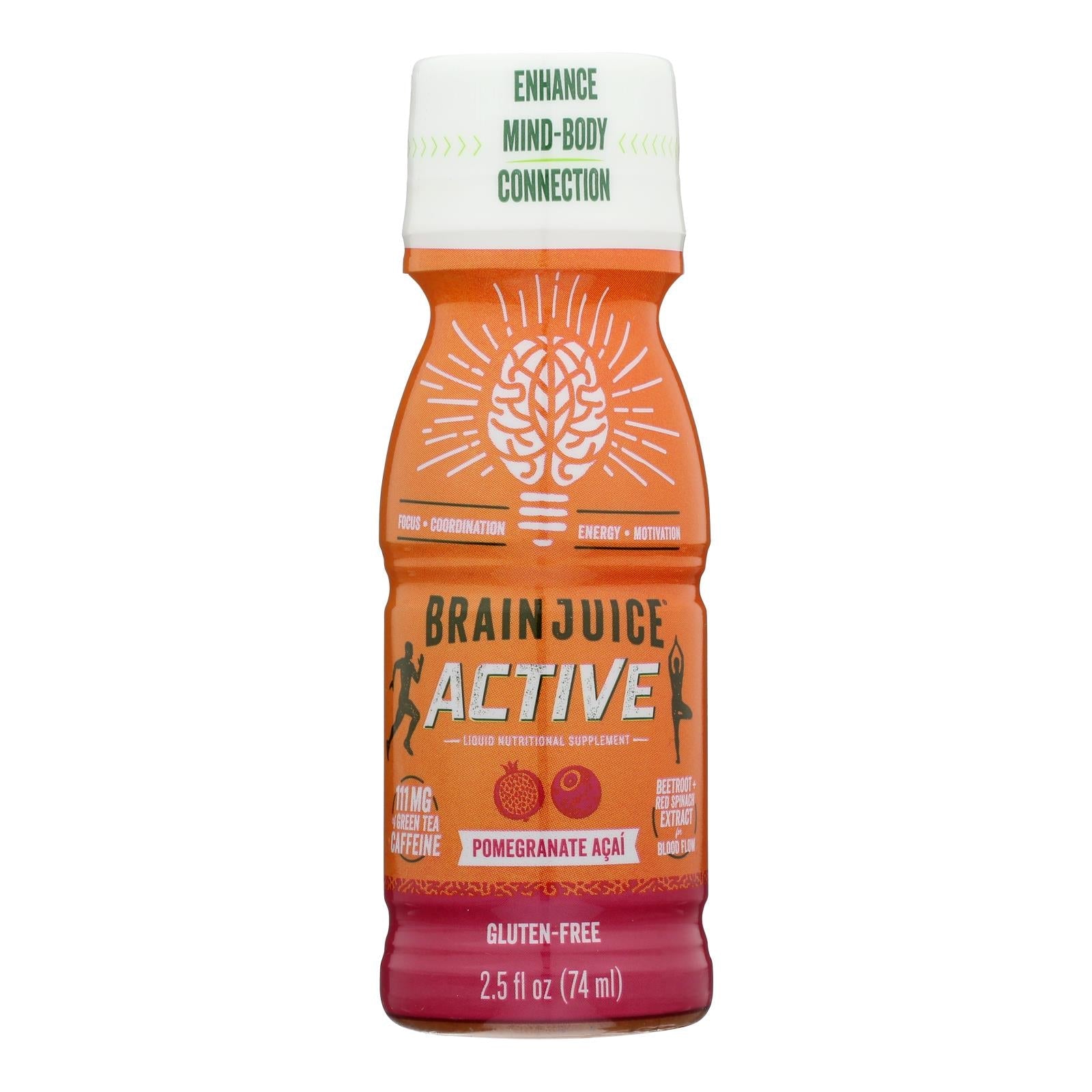 Brain Juice Pre-Workout Pomegranate Acai Active Shots (Pack of 12 - 2.5 Oz.)