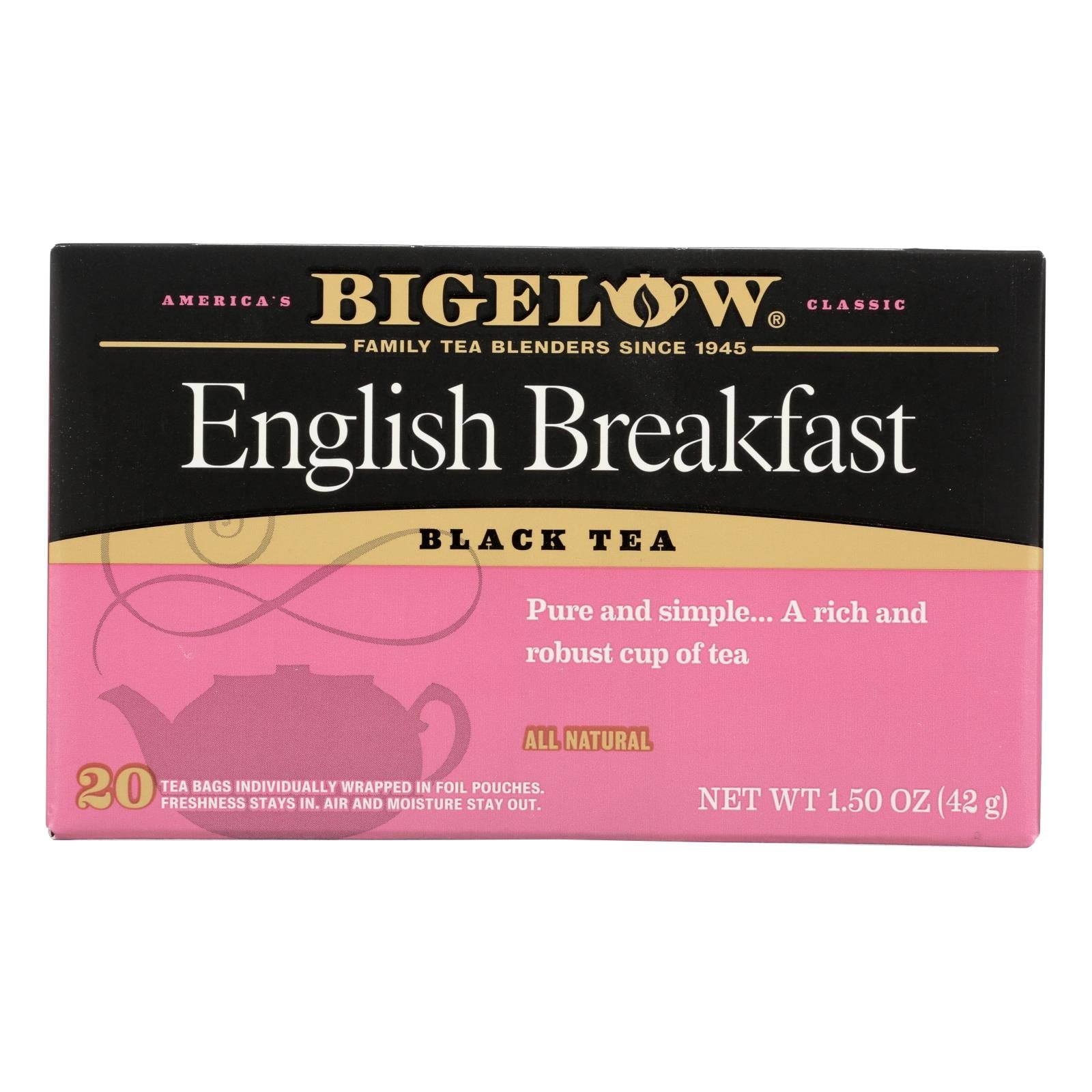 Bigelow English Breakfast Black Tea, Refreshing Start to Your Day (Pack of 6 - 20 Tea Bags)